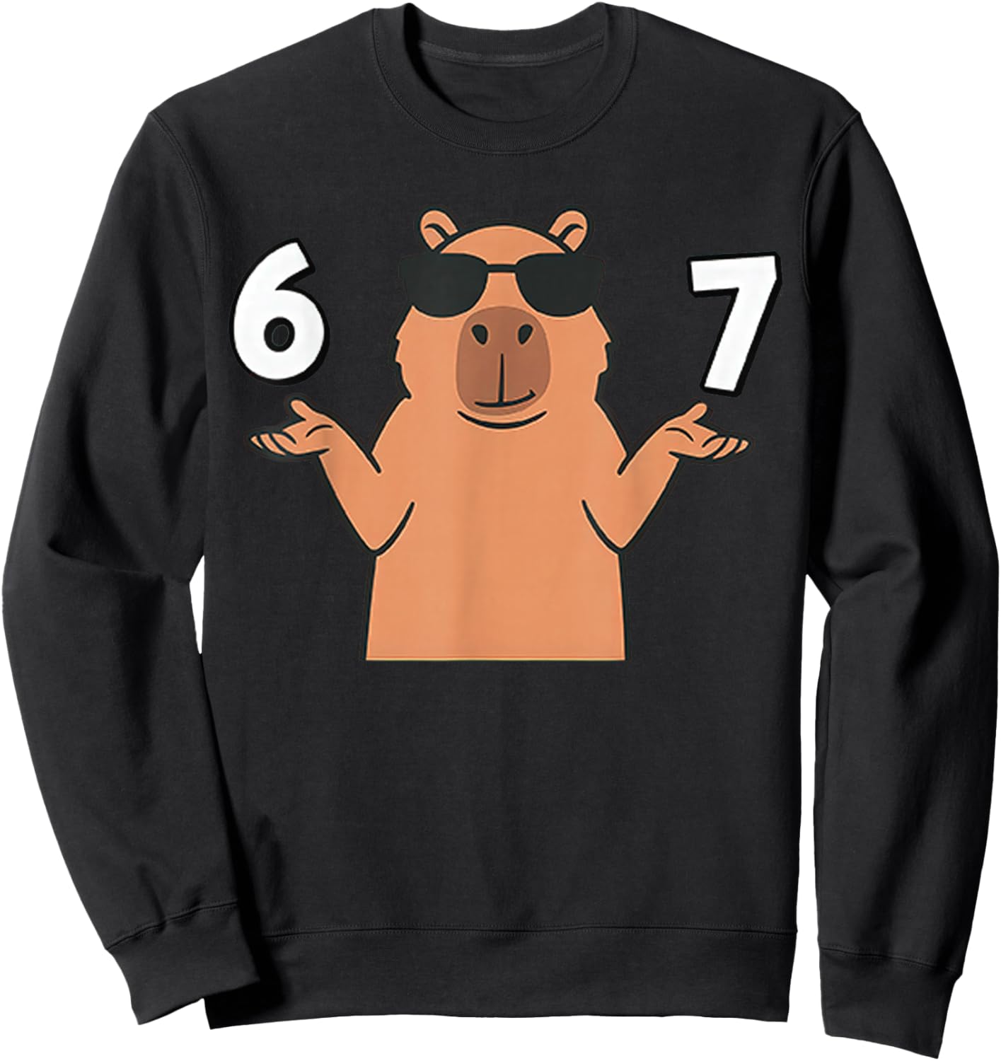 67 Meme Capybara 6 7 Hand Gesture Kids Sweatshirt - Sweatshirt | Black