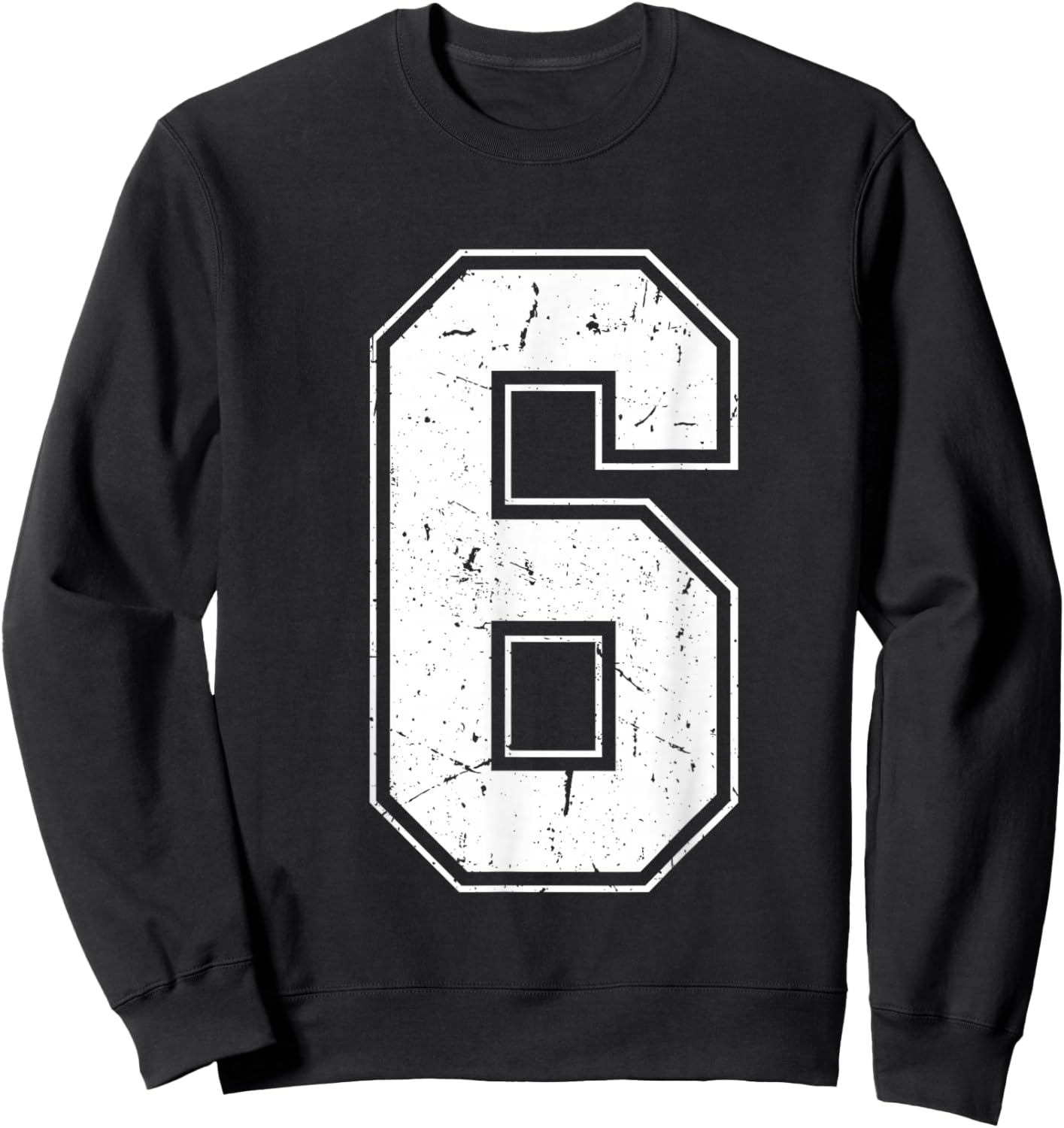 Number 6 Matching Costume 67 Meme Costume Distressed Retro Sweatshirt - Sweatshirt | Black