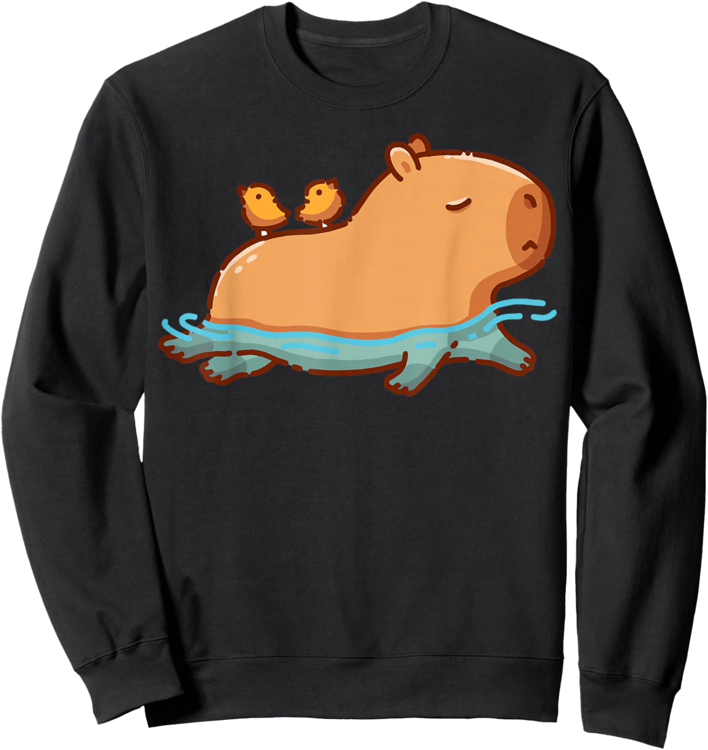 Cute Swimming Capybara with Birds Funny Animal Cartoon Sweatshirt - Sweatshirt | Black