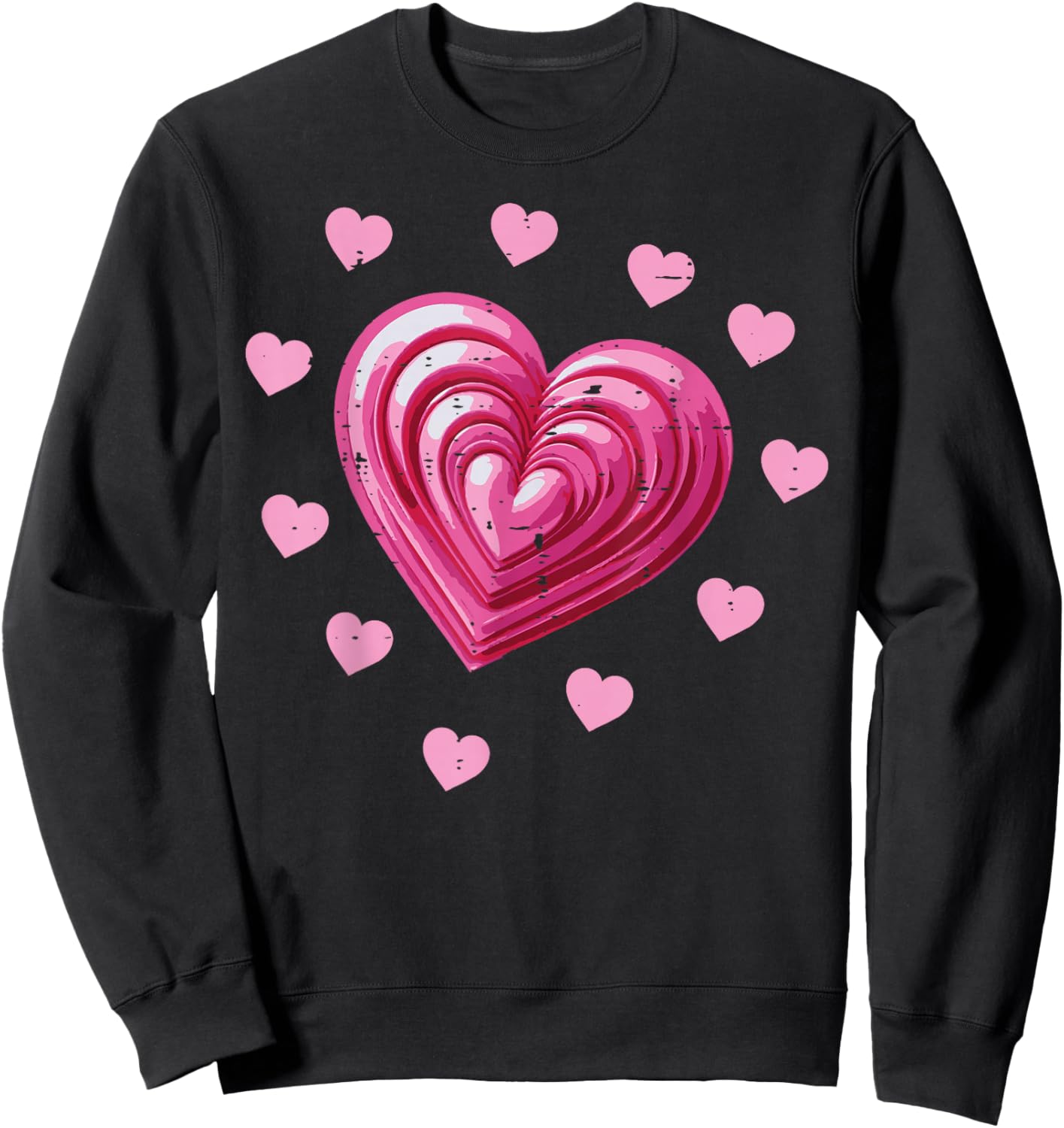Valentines Day Pink Hearts Cute Love Girls Kids Youth Women Sweatshirt - Sweatshirt | Black