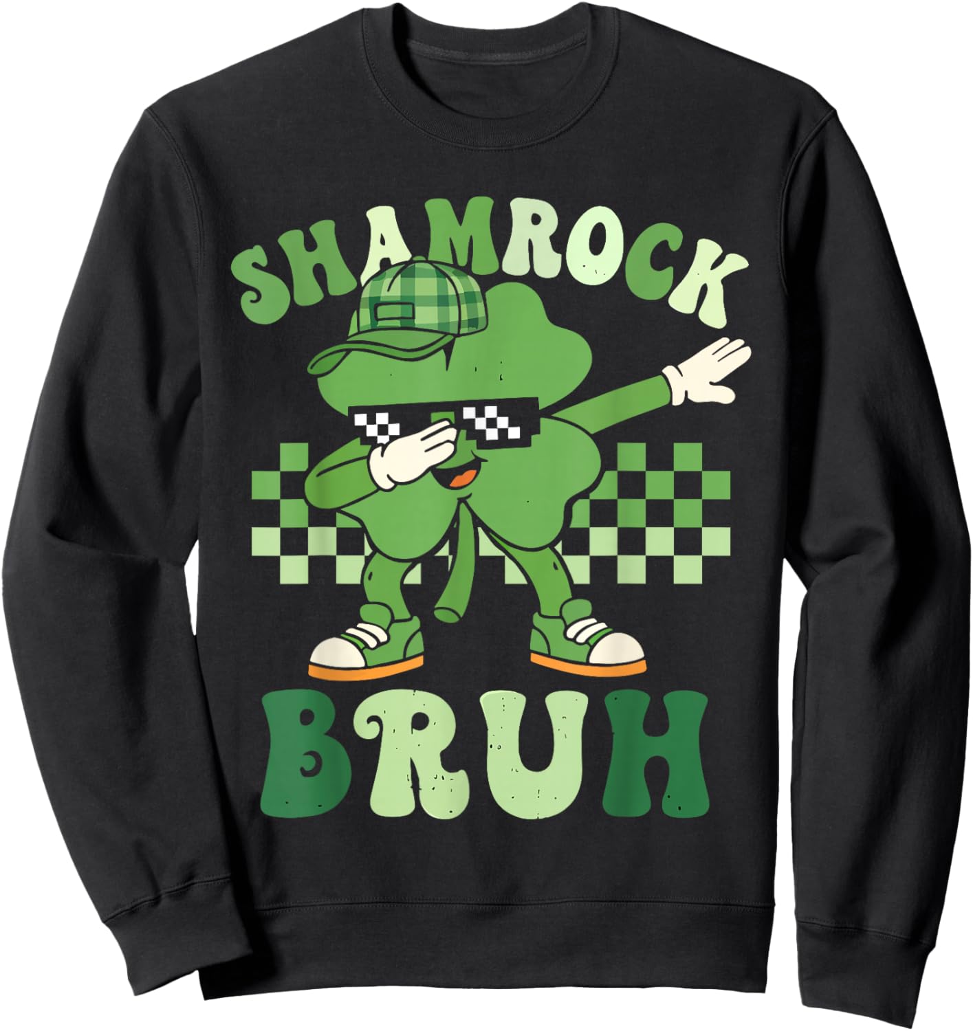 St Patricks Day Shamrock Bruh Dabbing Clover Boys Kids Sweatshirt - Sweatshirt | Black