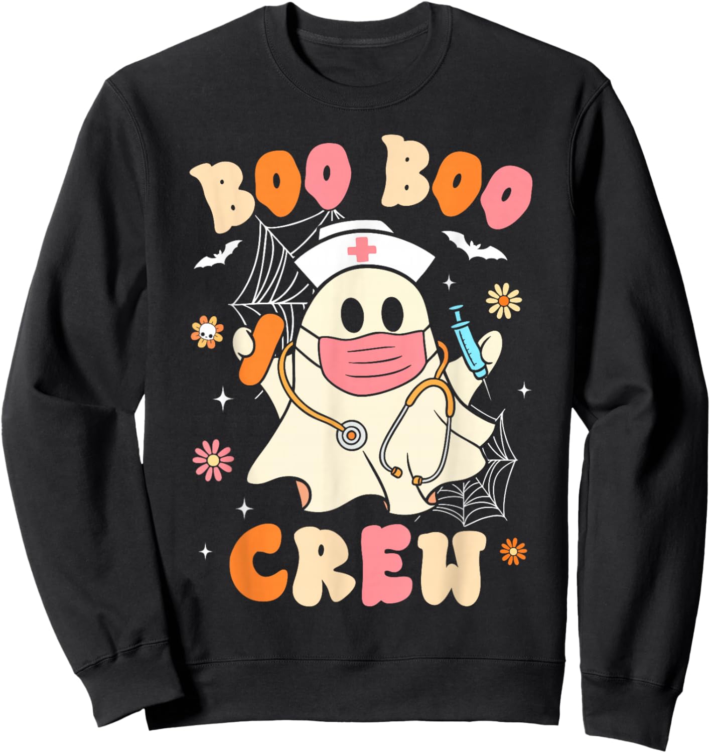 Groovy Boo Boo Crew Nurse Halloween Cute Ghost Women Girls Sweatshirt - Sweatshirt | Black
