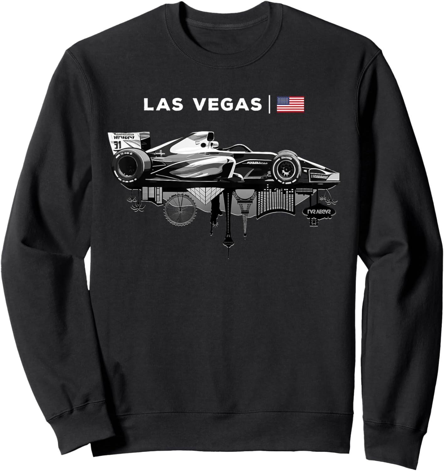Las Vegas Racing Car Silhouette USA Flag Sweatshirt - Sweatshirt | Black