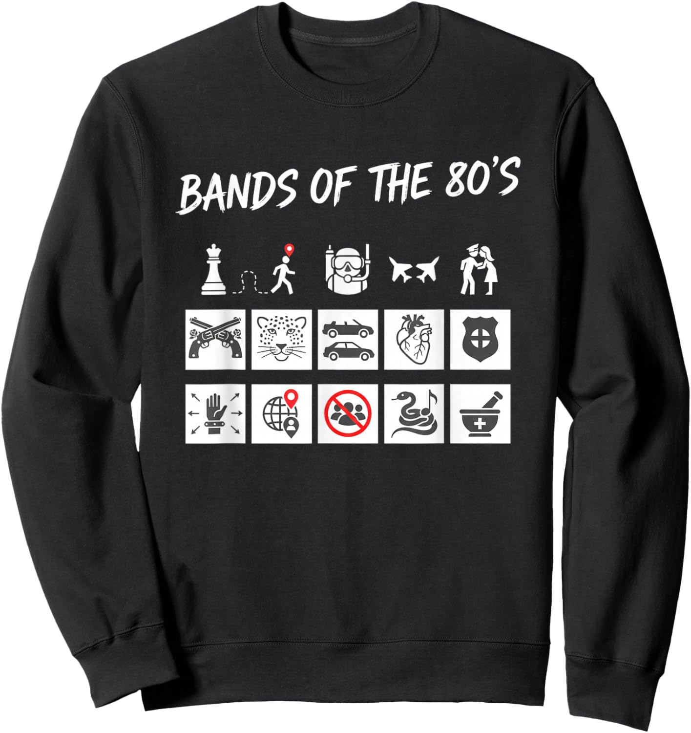 Bands of The 80S Graphic Icons Humor Sweatshirt - Sweatshirt | Black