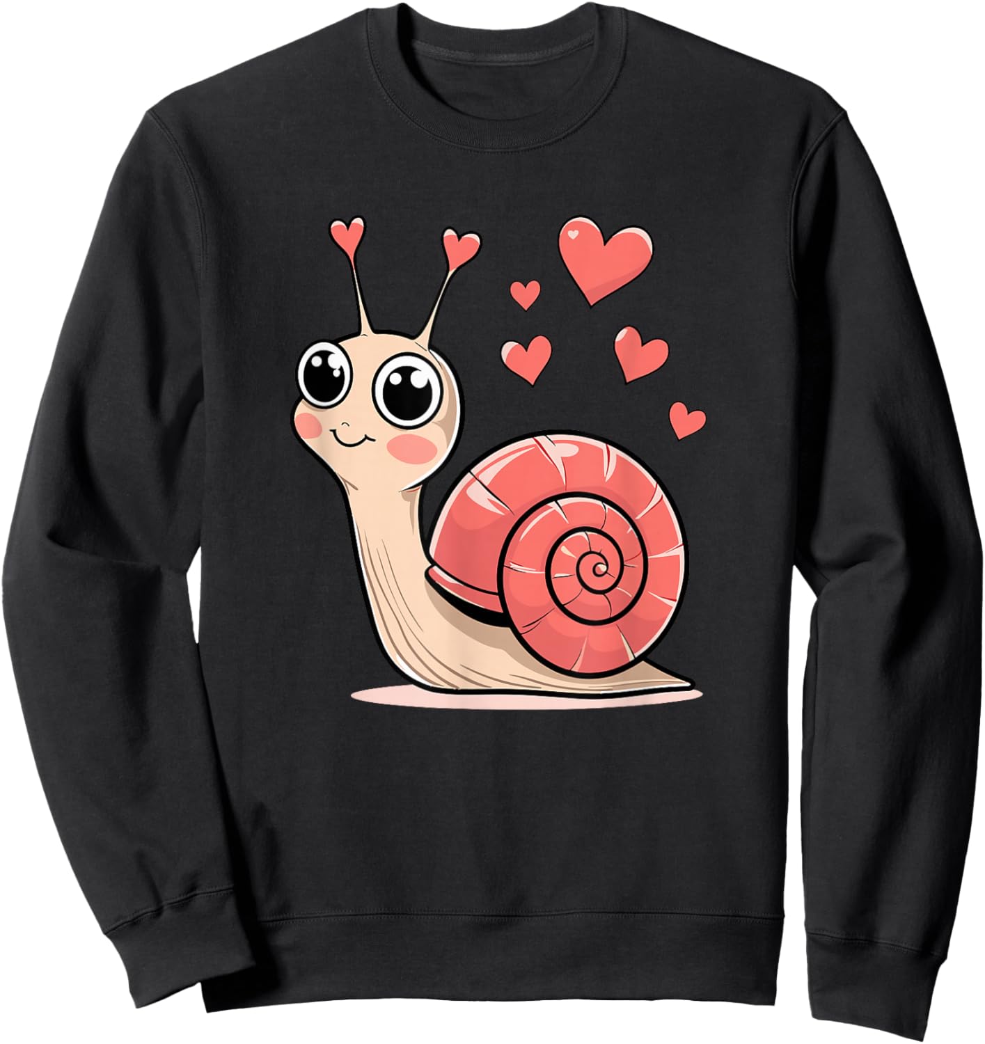 Adorable Love Snail with Hearts Kawaii Valentine Romance Sweatshirt - Sweatshirt | Black