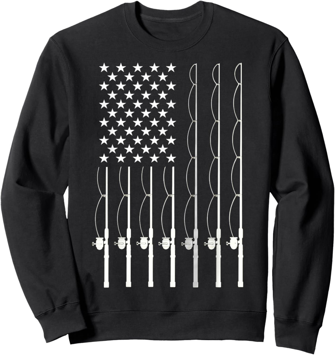 American Flag Fishing Lovers Fishing Dad Sweatshirt - Sweatshirt | Black