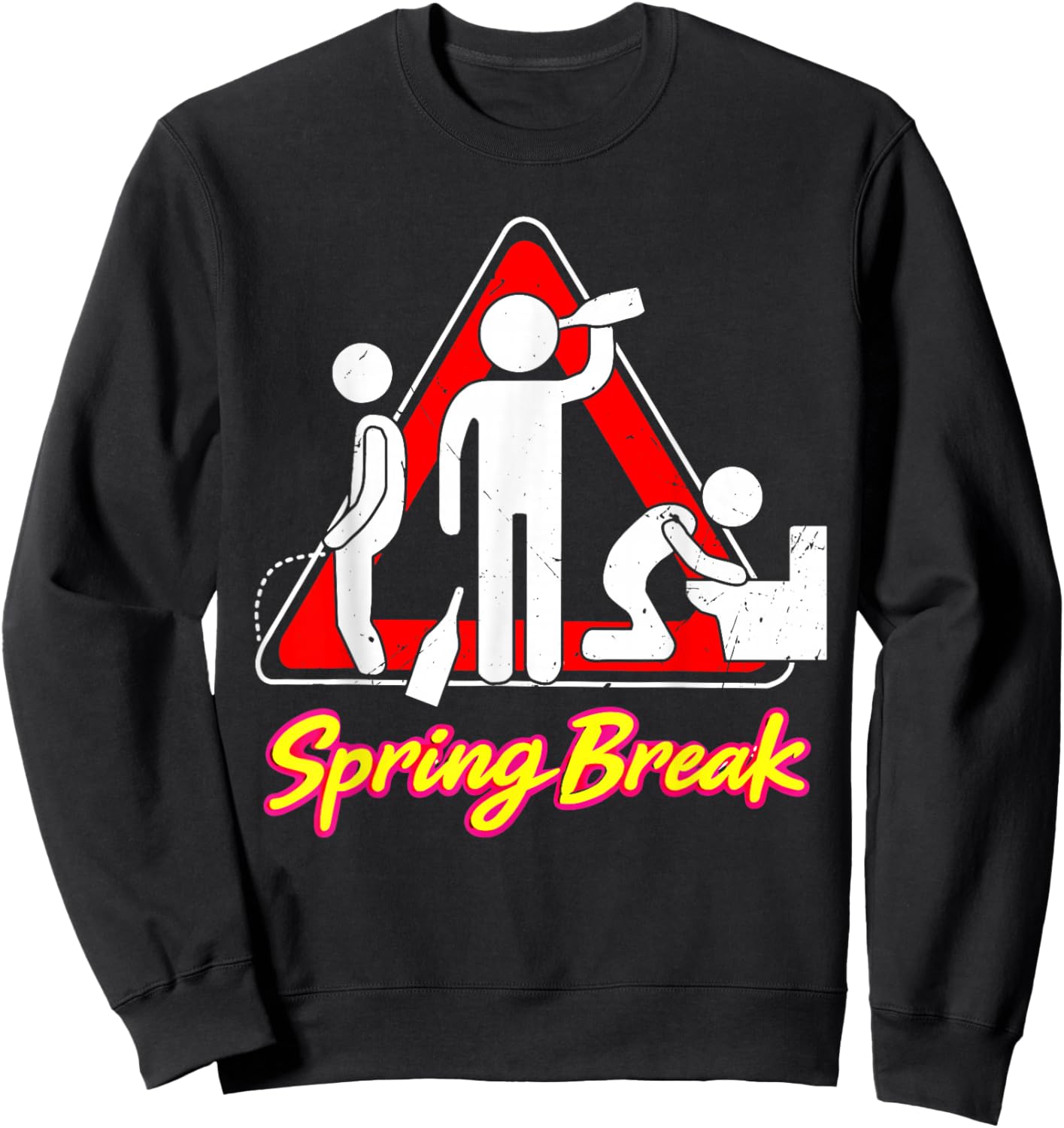 Spring Break Warning Sign Party Vacation Beach Crew Sweatshirt - Sweatshirt | Black