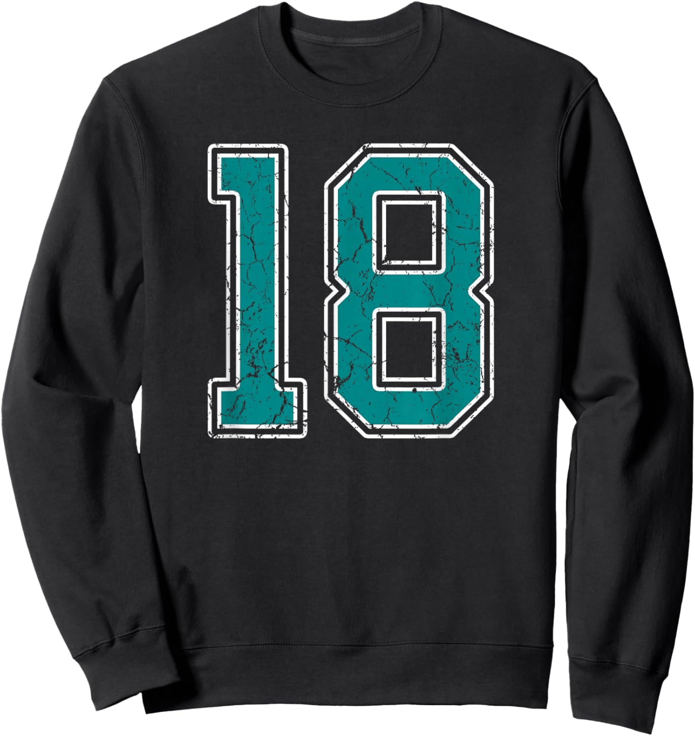 Teal and White Number 18 Jersey Player Uniform #18 Fan Sweatshirt - Sweatshirt | Black