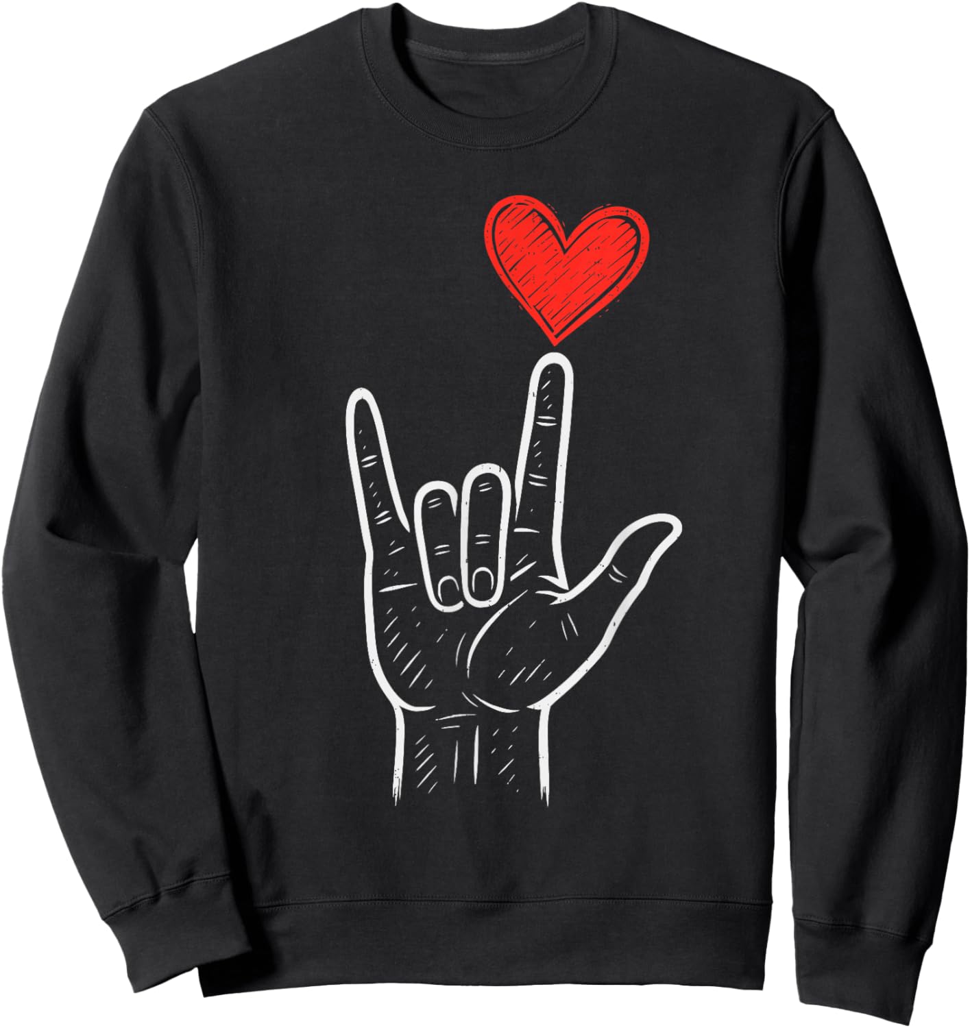 ASL Love Hand Sign Heart Valentines Day Kids Sweatshirt - Sweatshirt | Black
