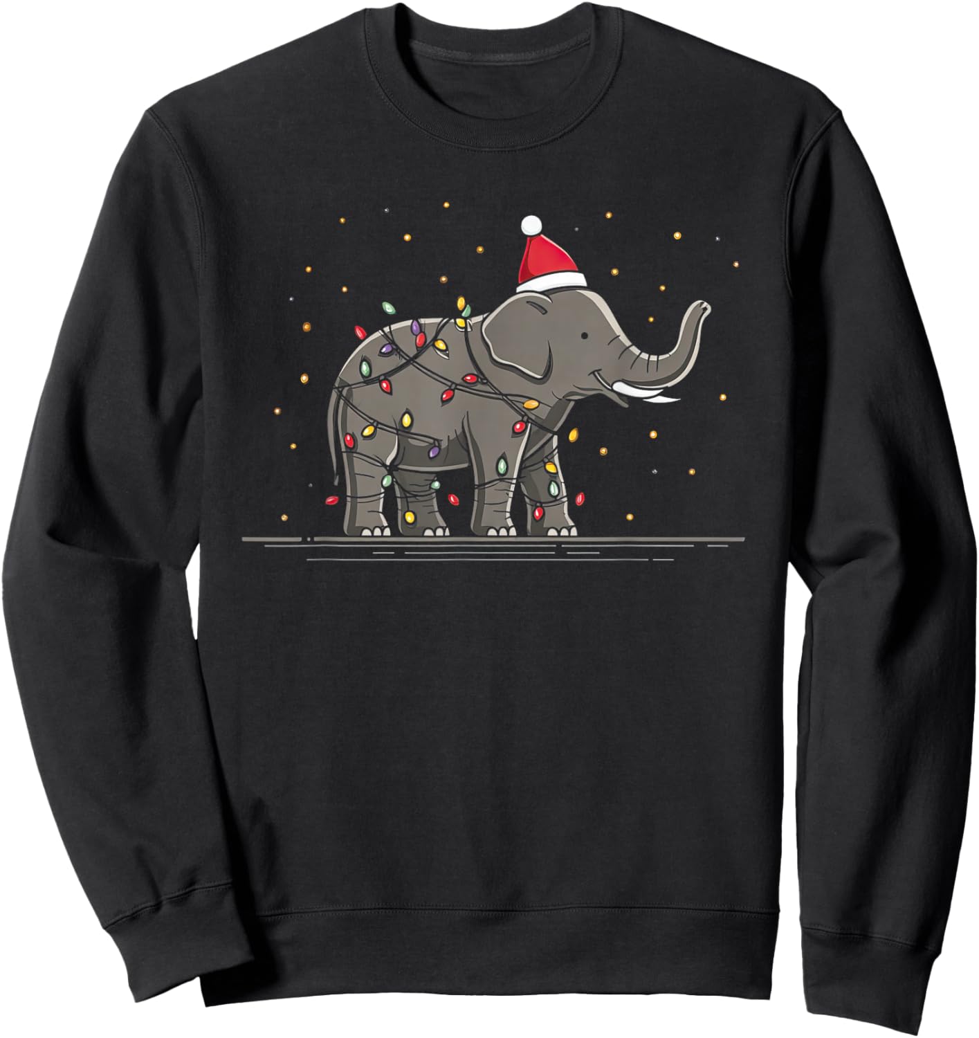 Funny Elephant Christmas Graphics Animal Lights Lover Sweatshirt - Sweatshirt | Black