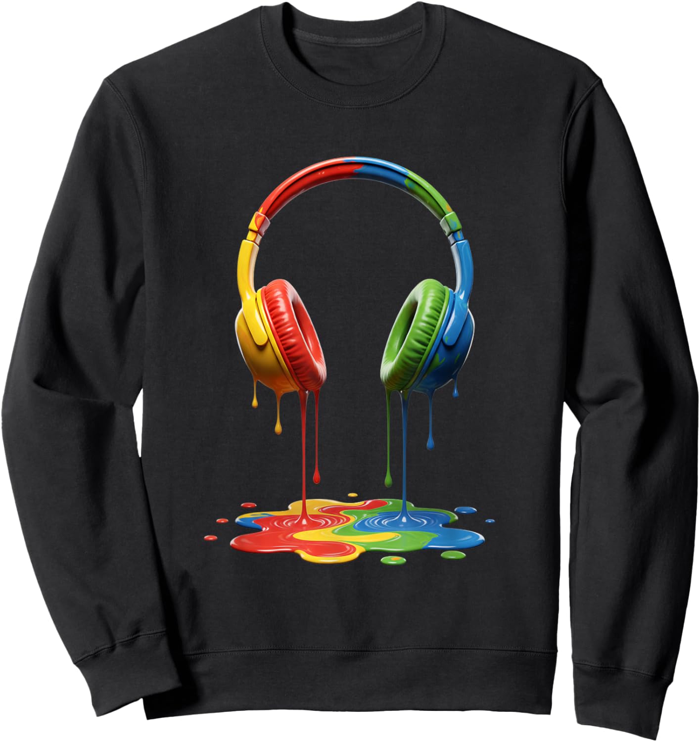 Colorful Dripping Headphones Gaming Art Rainbow Gamer Decor Sweatshirt - Sweatshirt | Black