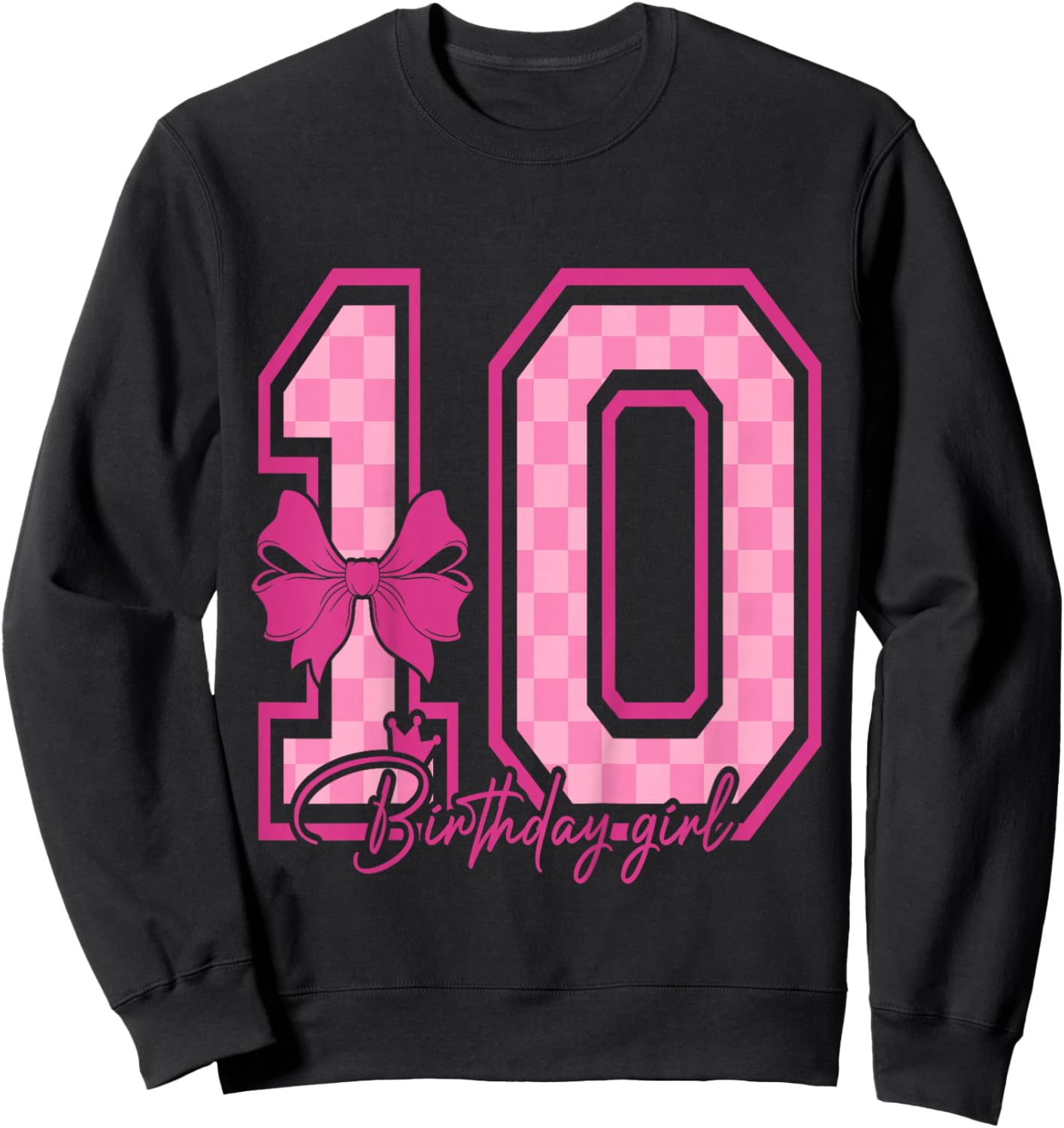 10th Birthday Girl Pink Coquette Bow Ten Bday 10yrs Old Girl Sweatshirt - Sweatshirt | Black
