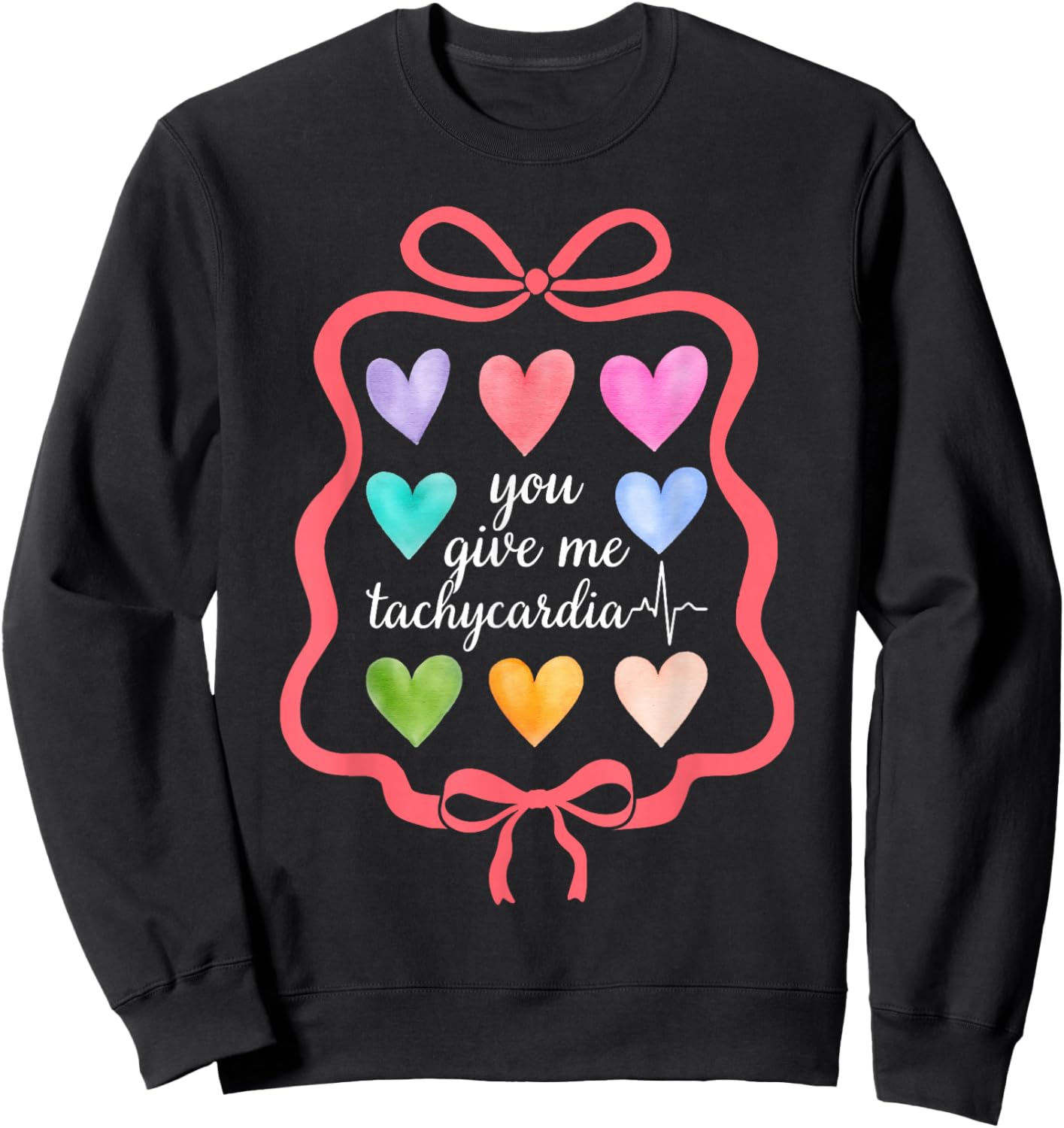 Cardiac Nurse Coquette Bow Heart Stethoscope Sweatshirt - Sweatshirt | Black