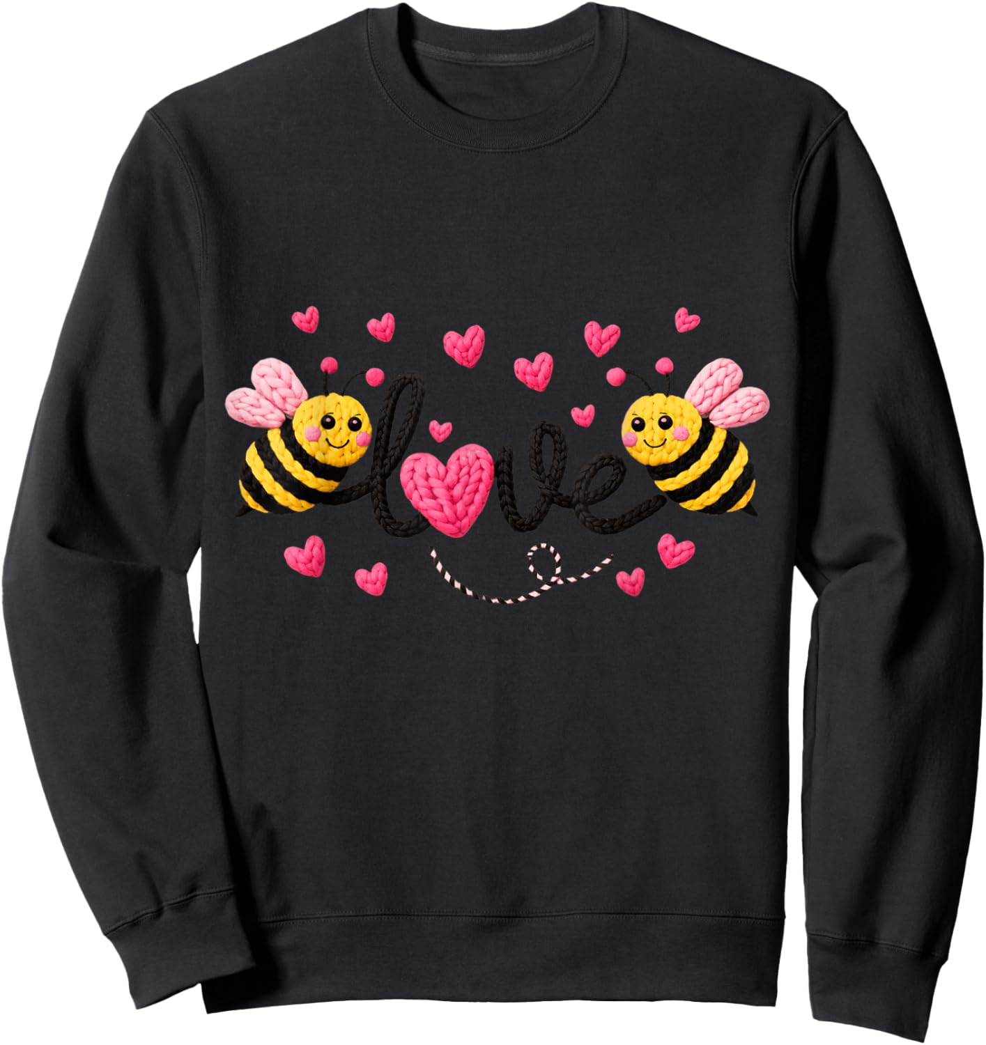 Valentine Bee Adoration Crochet Design Sweatshirt - Sweatshirt | Black