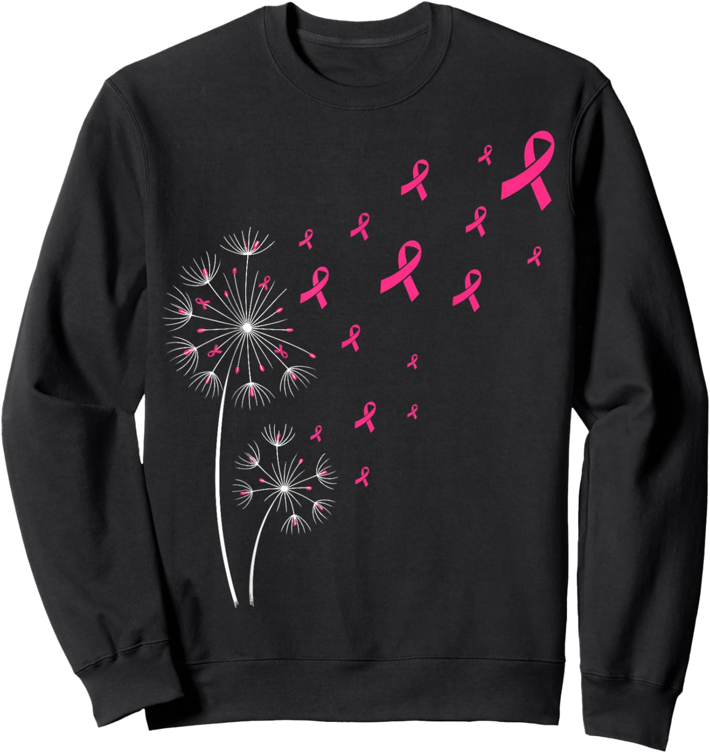 Pink Ribbon Dandelion Breast Cancer Awareness Women Sweatshirt - Sweatshirt | Black