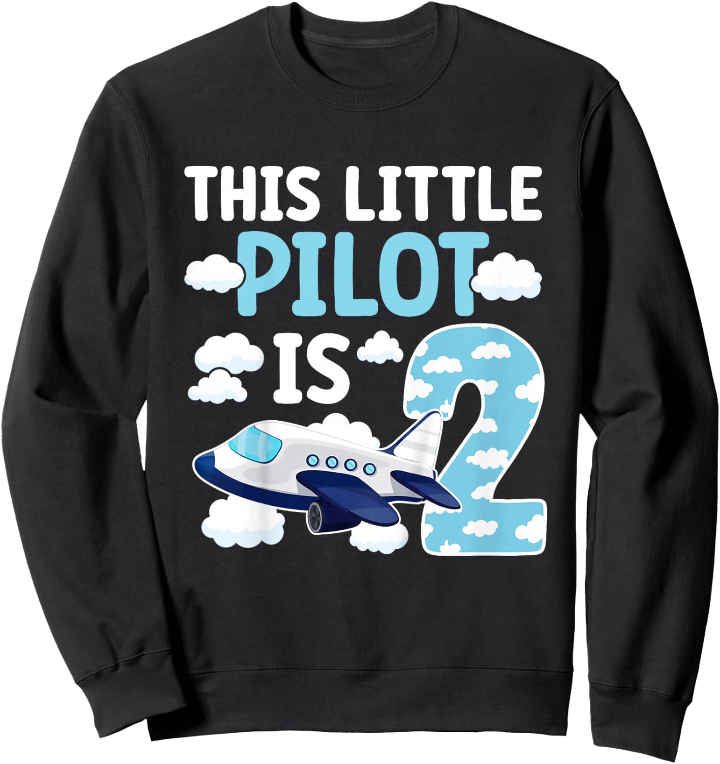 2nd Airplane Birthday Party Two Year Old Pilot Birthday Sweatshirt - Sweatshirt | Black