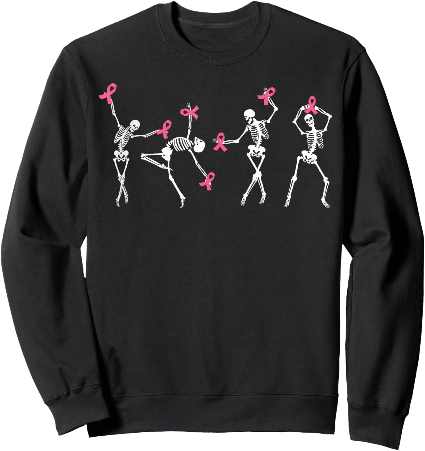 Skeleton Dancing Pink Ribbon Breast Cancer Awareness Support Sweatshirt - Sweatshirt | Black