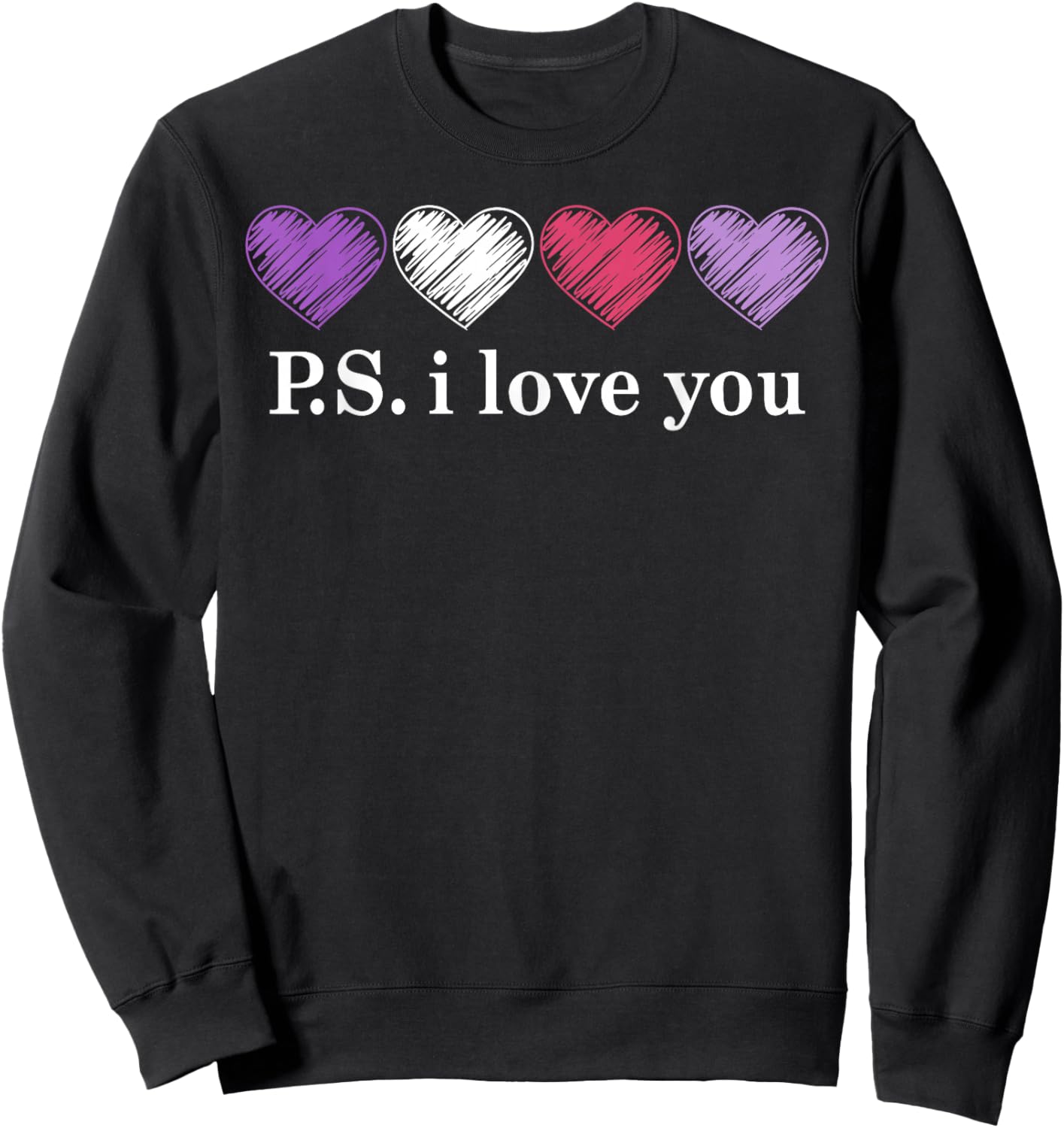 PS I Love You Day Valentine's Day Purple Heart Women Men Kid Sweatshirt - Sweatshirt | Black