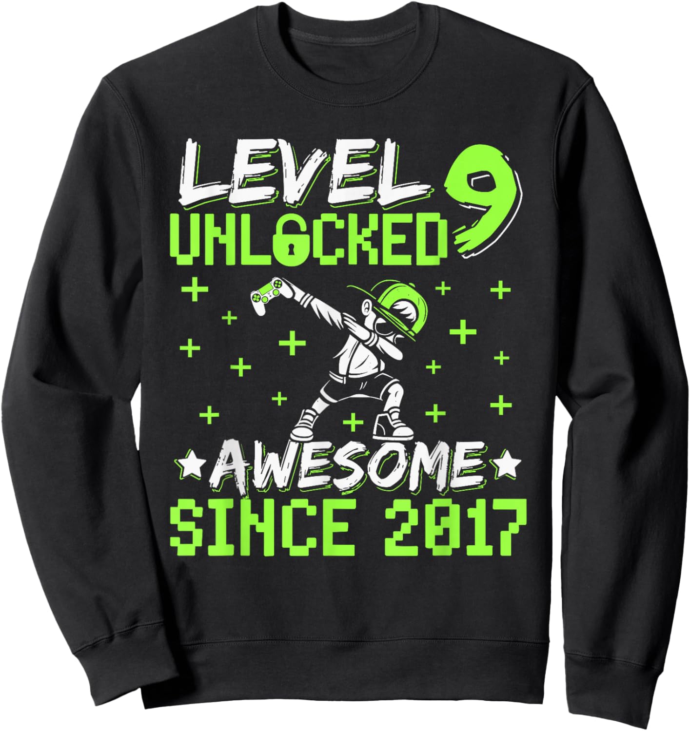 Level 9 Unlocked Awesome Since 2017 9th Birthday Gamer Boy Sweatshirt - Sweatshirt | Black
