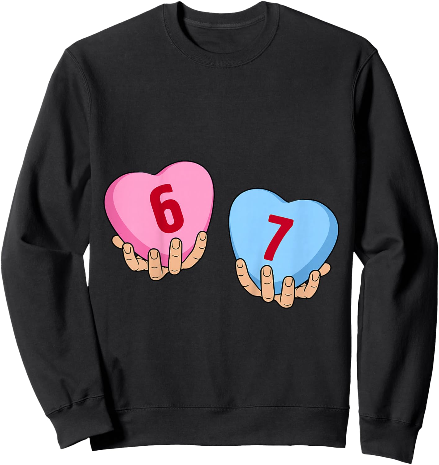 Kids Hands Holding 6 7 Hearts Funny Valentine's Day Giant Candy Sweatshirt - Sweatshirt | Black