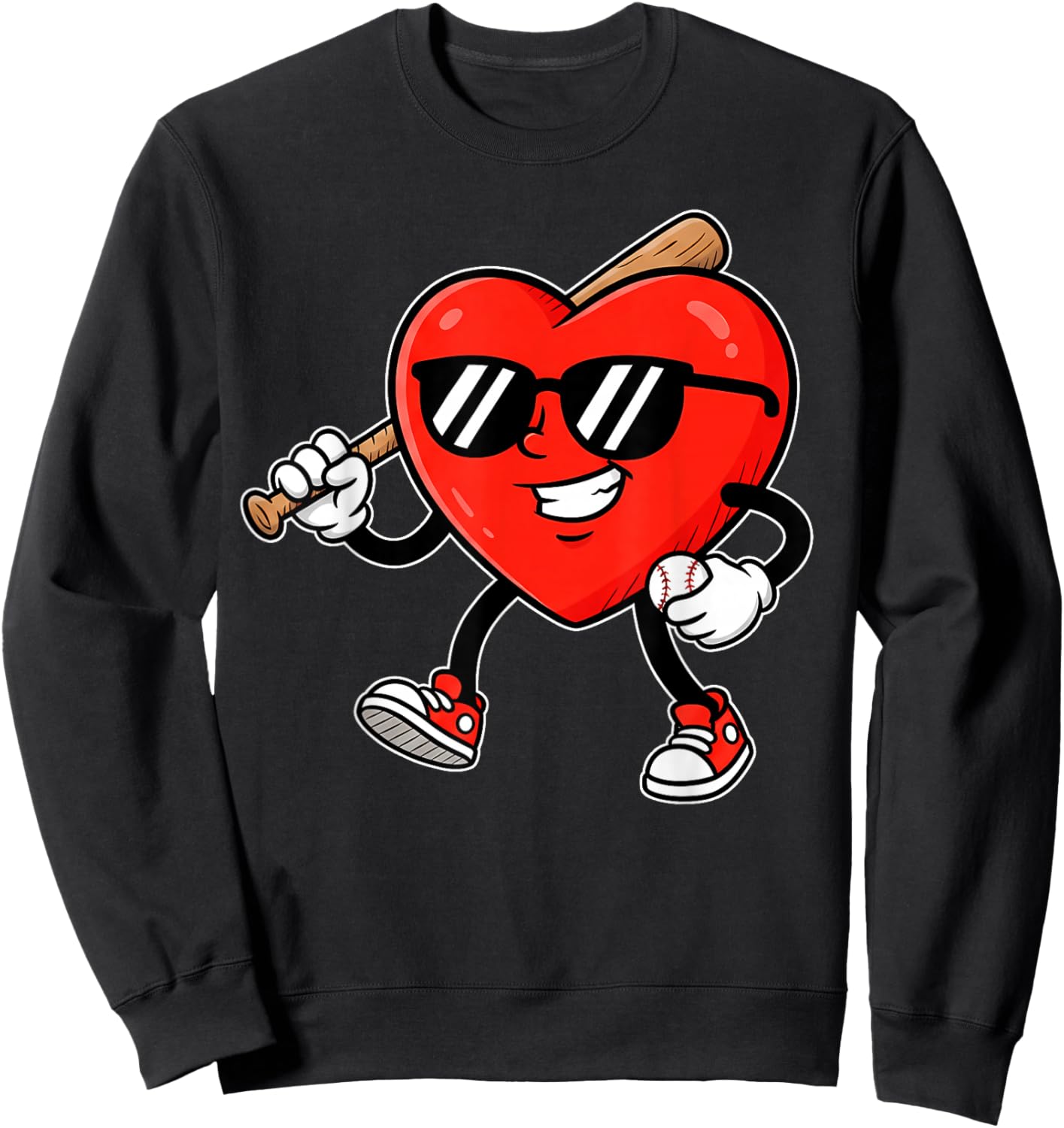 Boy Valentines Day Funny Heart Love Baseball Boys Men Kids Sweatshirt - Sweatshirt | Black