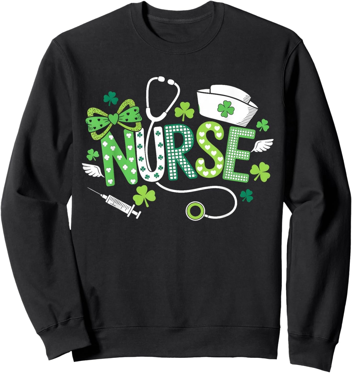 Nurse St Patricks Day Coquette Stethoscope Nursing Women Sweatshirt - Sweatshirt | Black