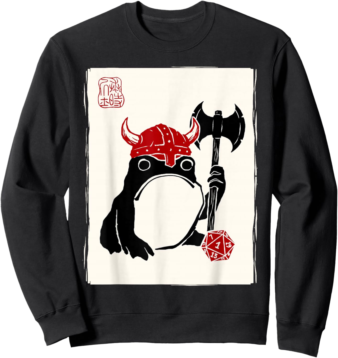 NAT 1 Grumpy Japanese Frog Barbarian Funny DND Sweatshirt - Sweatshirt | Black