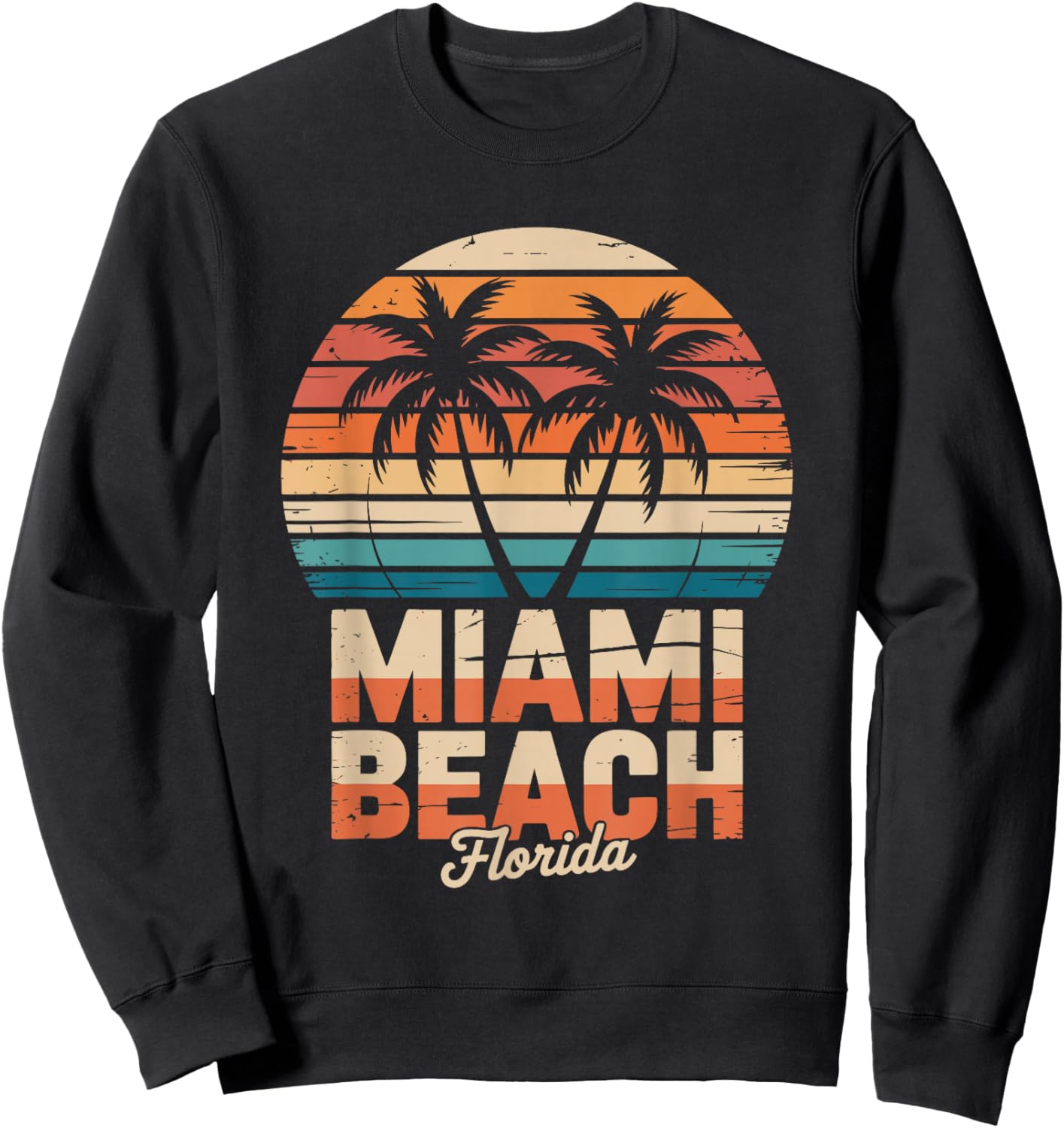 Miami Beach Florida Retro Sunset Scene Vintage Women Men Kid Sweatshirt - Sweatshirt | Black