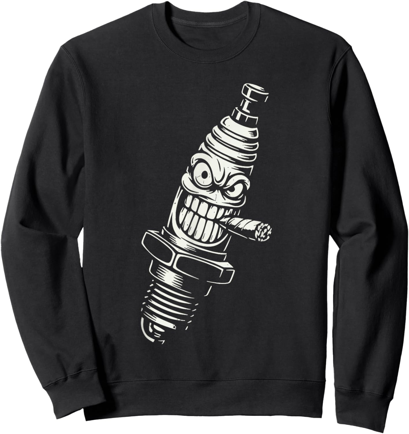 Spark Plug Smoking Cigar Vintage Garage Mechanic Cartoon Sweatshirt - Sweatshirt | Black