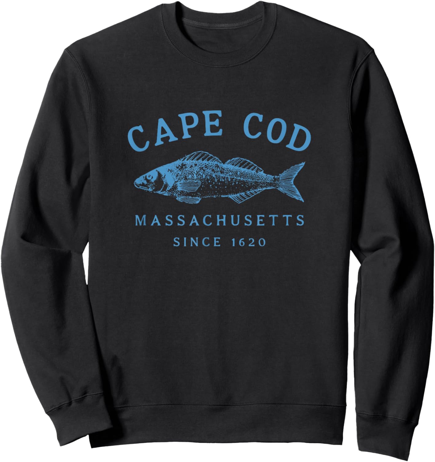 Cape Cod Retro Fishing Graphic Sweatshirt - Sweatshirt | Black