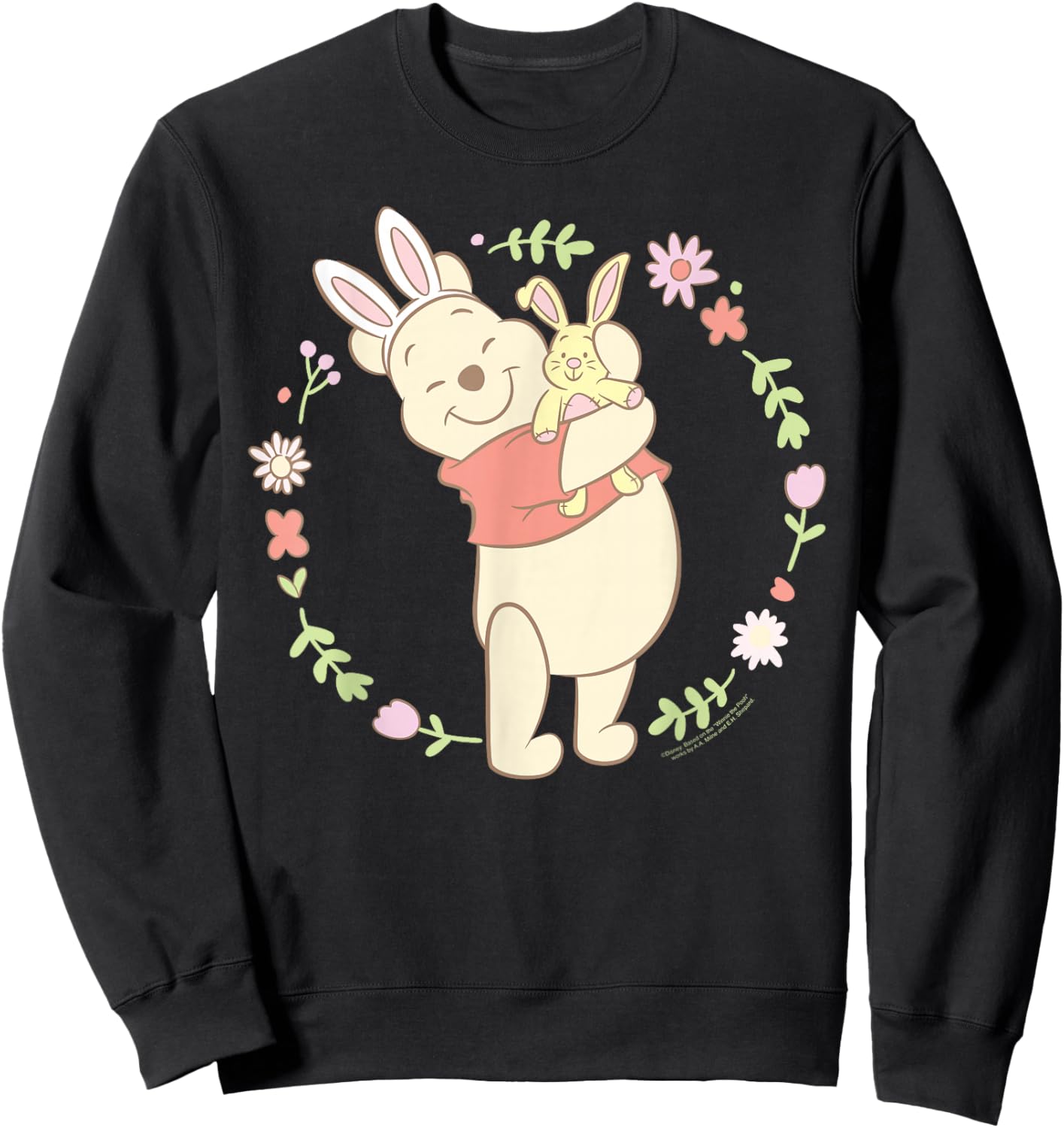 Disney Winnie The Pooh Easter Bunny Hug Pastel Spring Flower Sweatshirt - Sweatshirt | Black