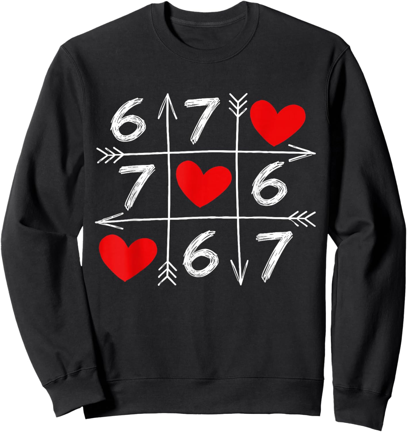 67 Six Seven Meme 6 7 Heart Valentine’s Day Teens Boys Girls Sweatshirt - Sweatshirt | Black