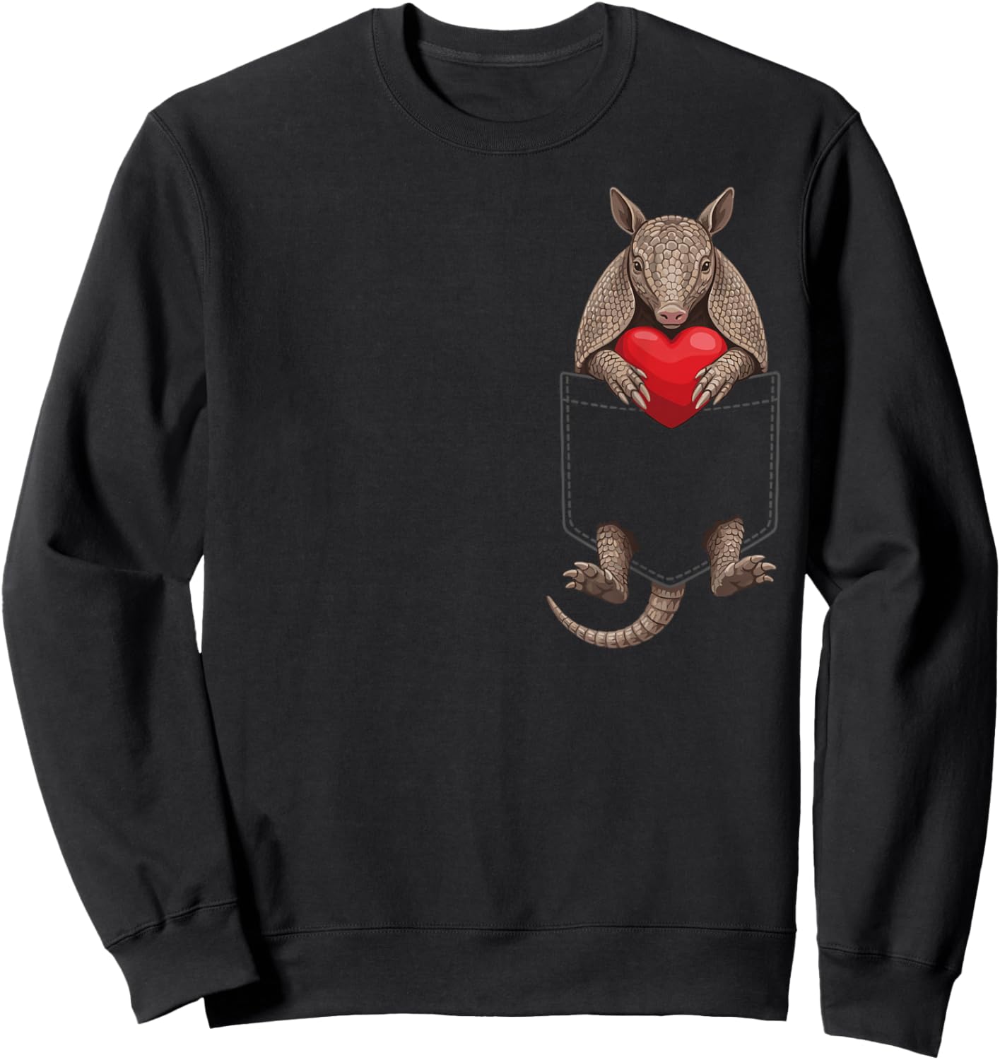 Cute Armadillo in Pocket Animal Lover Design Valentines Sweatshirt - Sweatshirt | Black