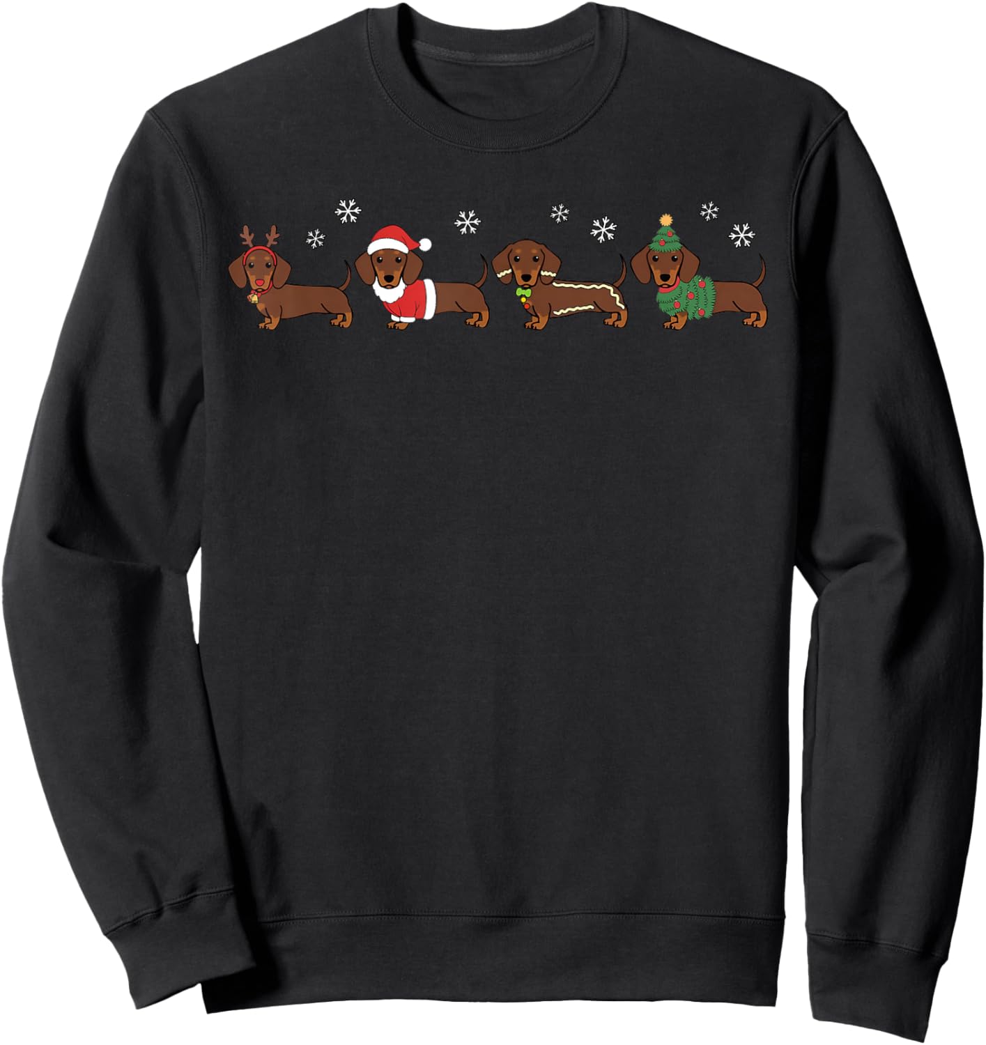 Funny Dog Dachshund Merry Christmas Xmas Snowflake Holiday Sweatshirt - Sweatshirt | Black