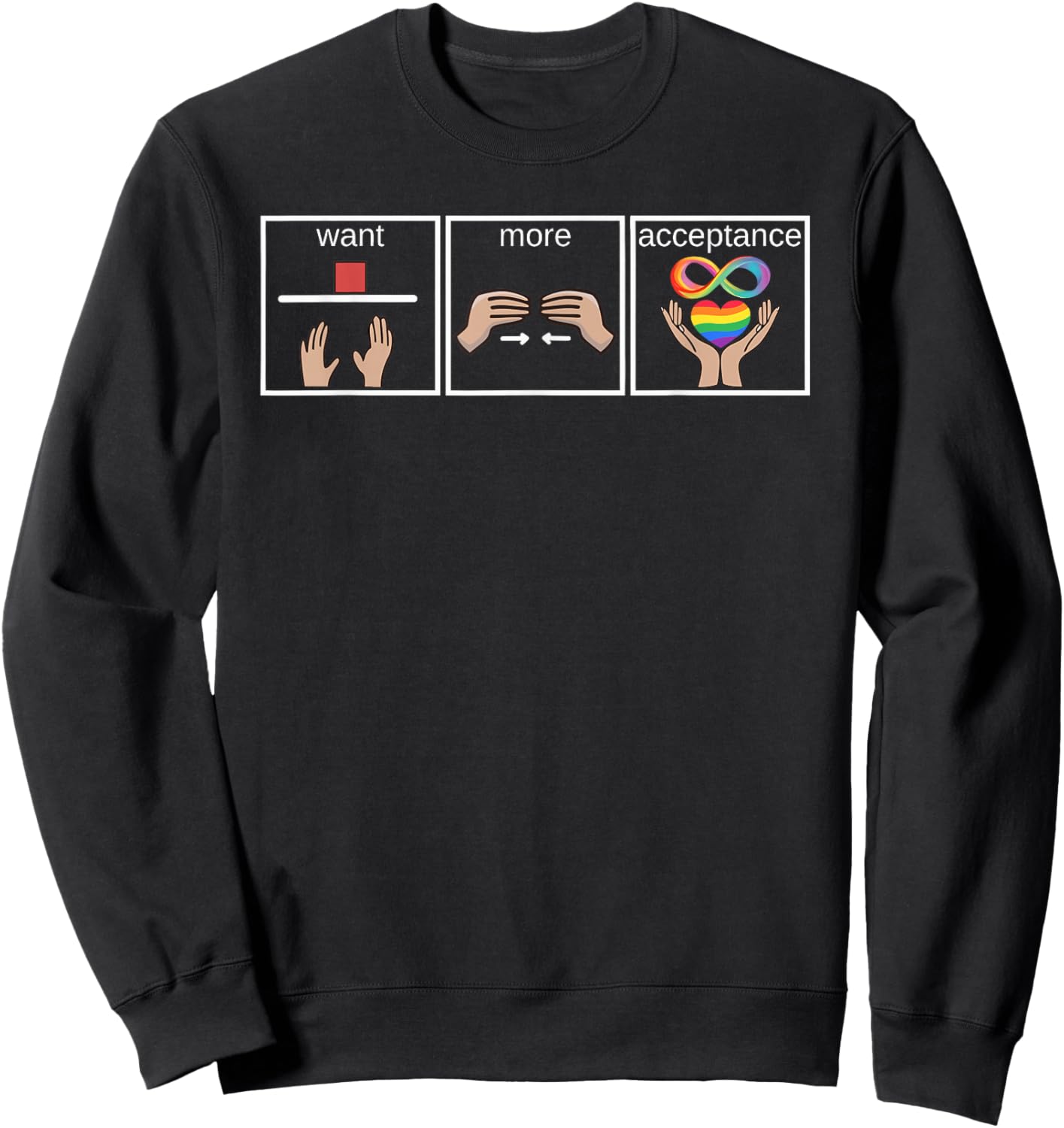 Want More Acceptance Autism Awareness Support Heart Puzzle Sweatshirt - Sweatshirt | Black