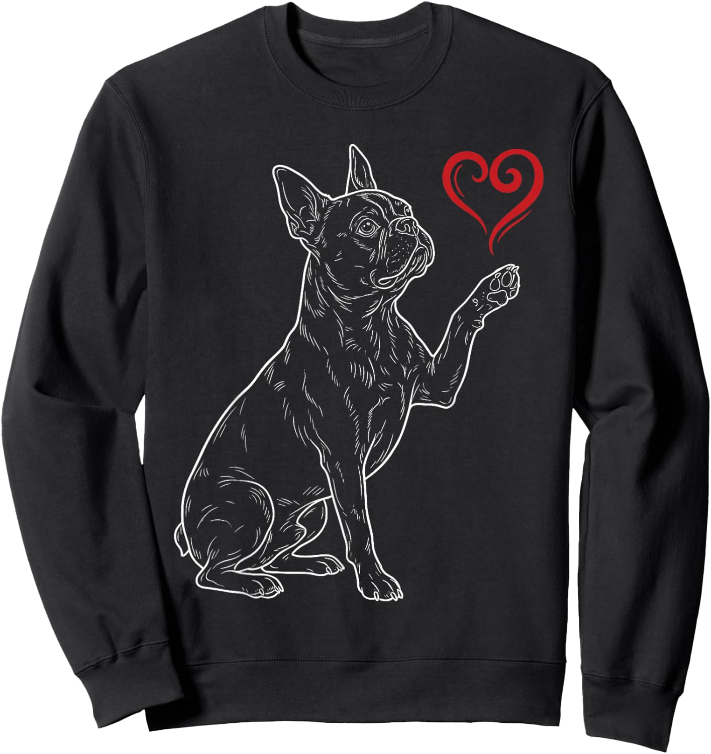 Boston Terrier Lover Dog Art Bostie Holding Heart Valentines Sweatshirt - Sweatshirt | Black