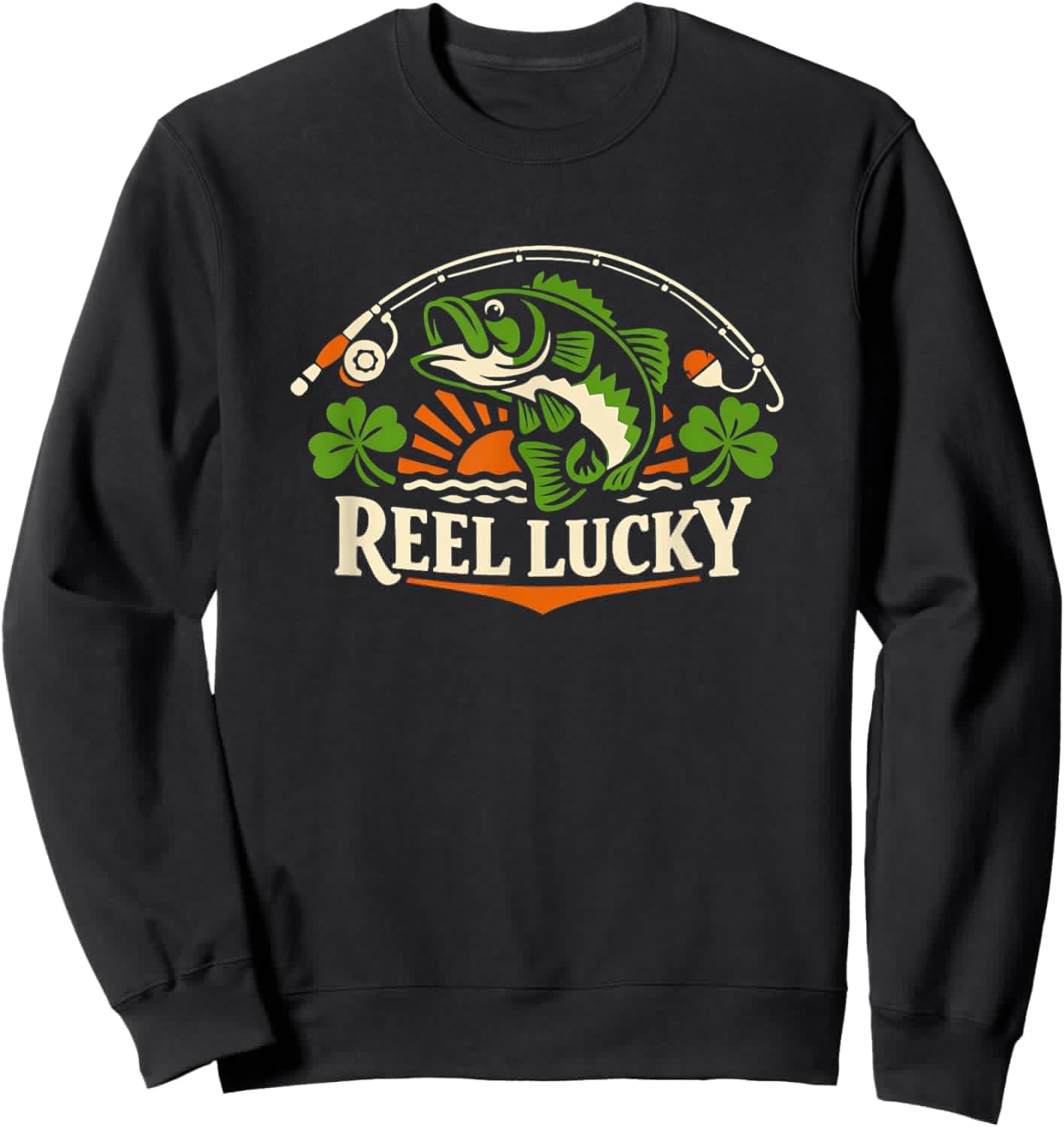 Lucky Angler Shamrock St. Patrick's Day Fishing Sweatshirt - Sweatshirt | Black