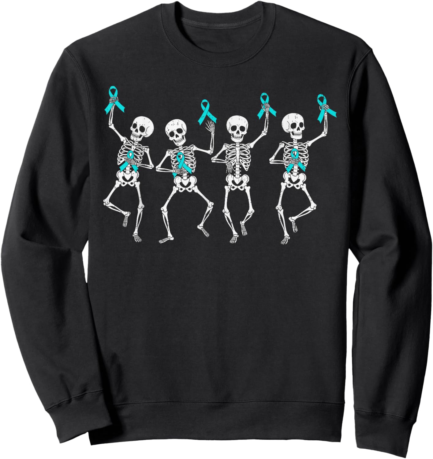 Cervical Cancer Awareness Skeleton Ribbon Teal Men Boys Kids Sweatshirt - Sweatshirt | Black