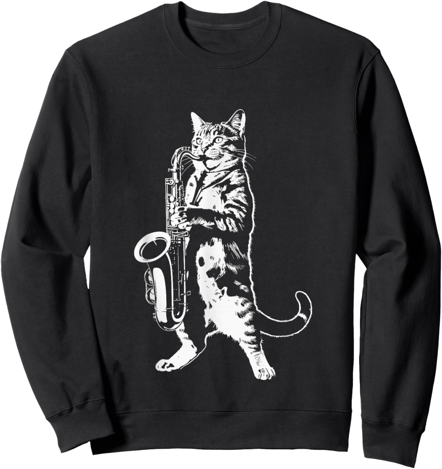 Cat Playing Saxophone Music Jazz Animal Lover Sweatshirt - Sweatshirt | Black
