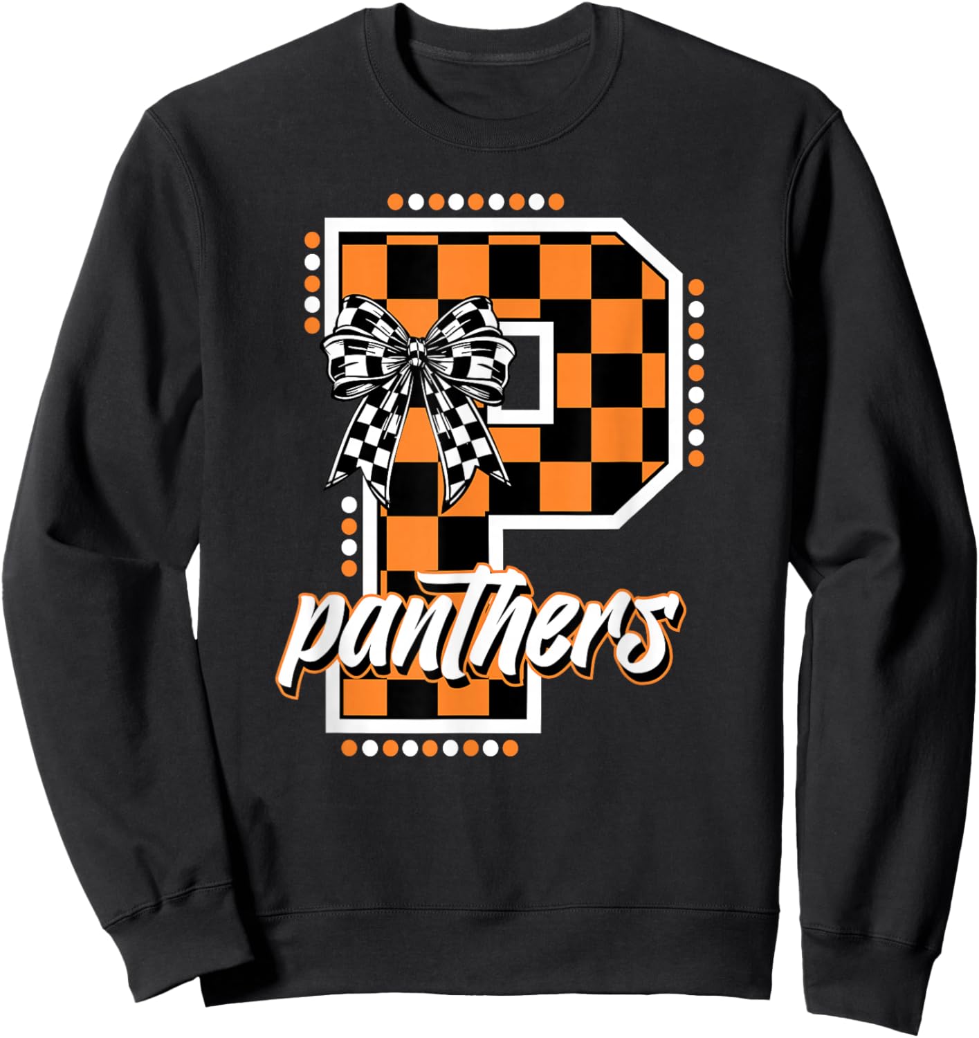 Panthers Checkered Print Orange Panther Pride School Spirit Sweatshirt - Sweatshirt | Black