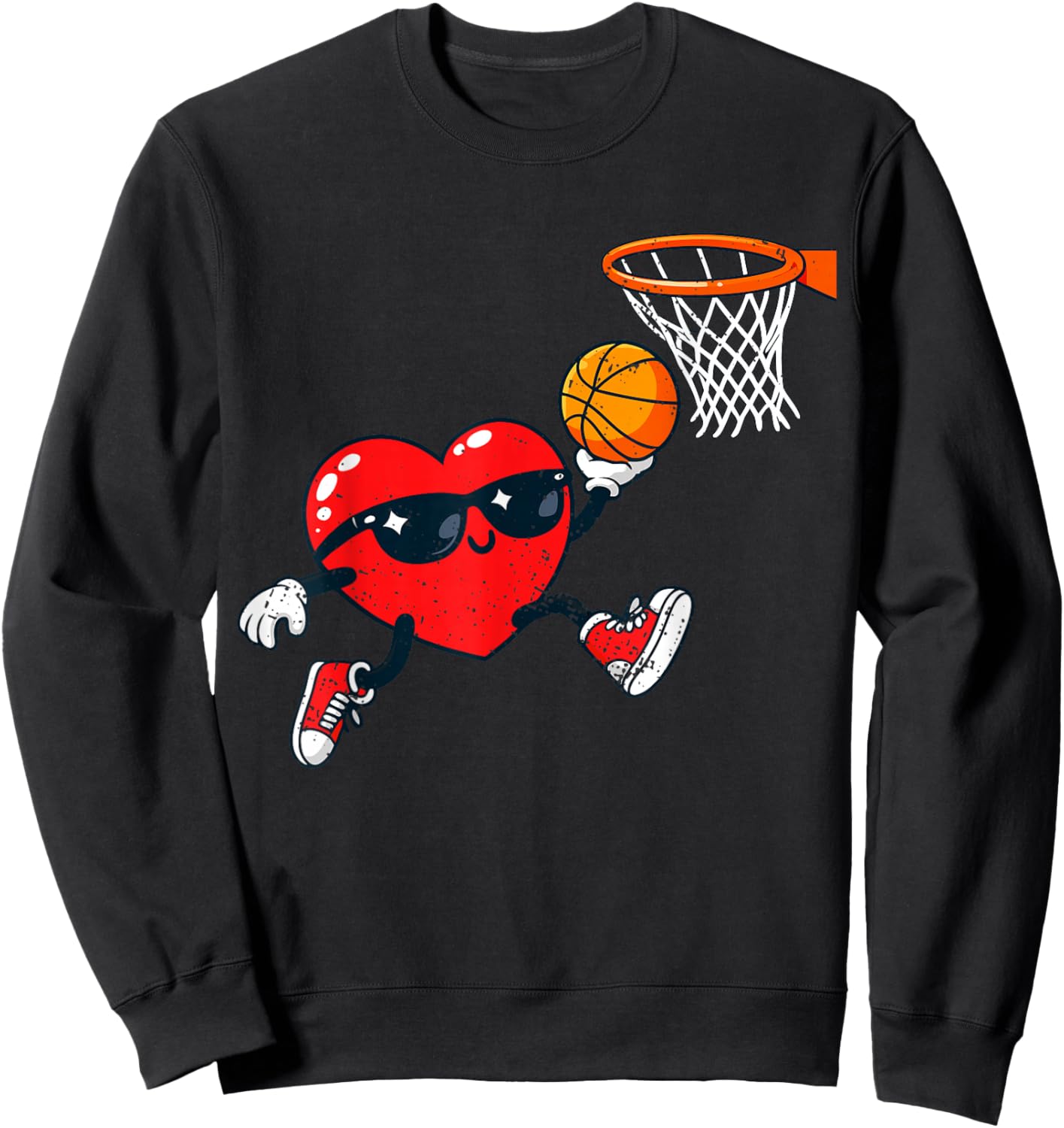 Valentines Day Basketball Funny Red Heart Love Boys Kids Sweatshirt - Sweatshirt | Black