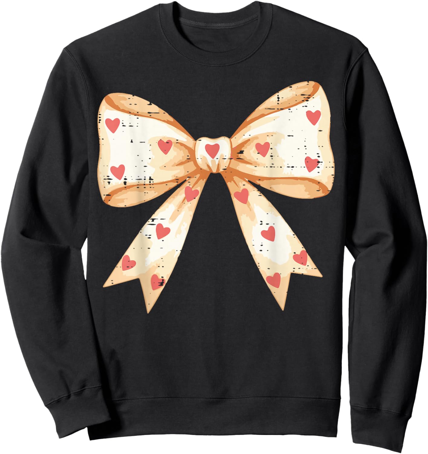 Valentines Day Coquette Bow Hearts Ribbon Girls Kids Women Sweatshirt - Sweatshirt | Black