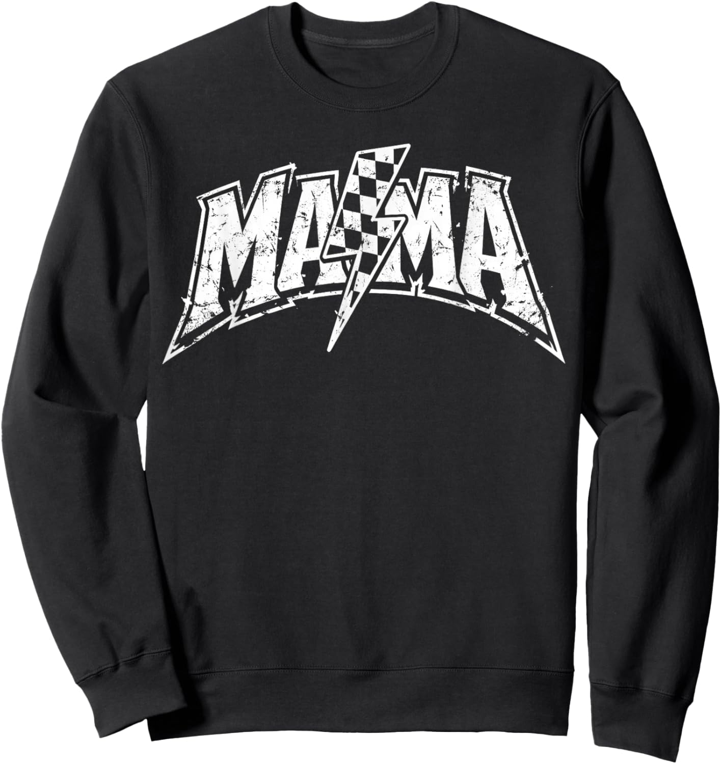 Mama Lightning Bolt Checkered Varsity Mom Mother's Day Sweatshirt - Sweatshirt | Black