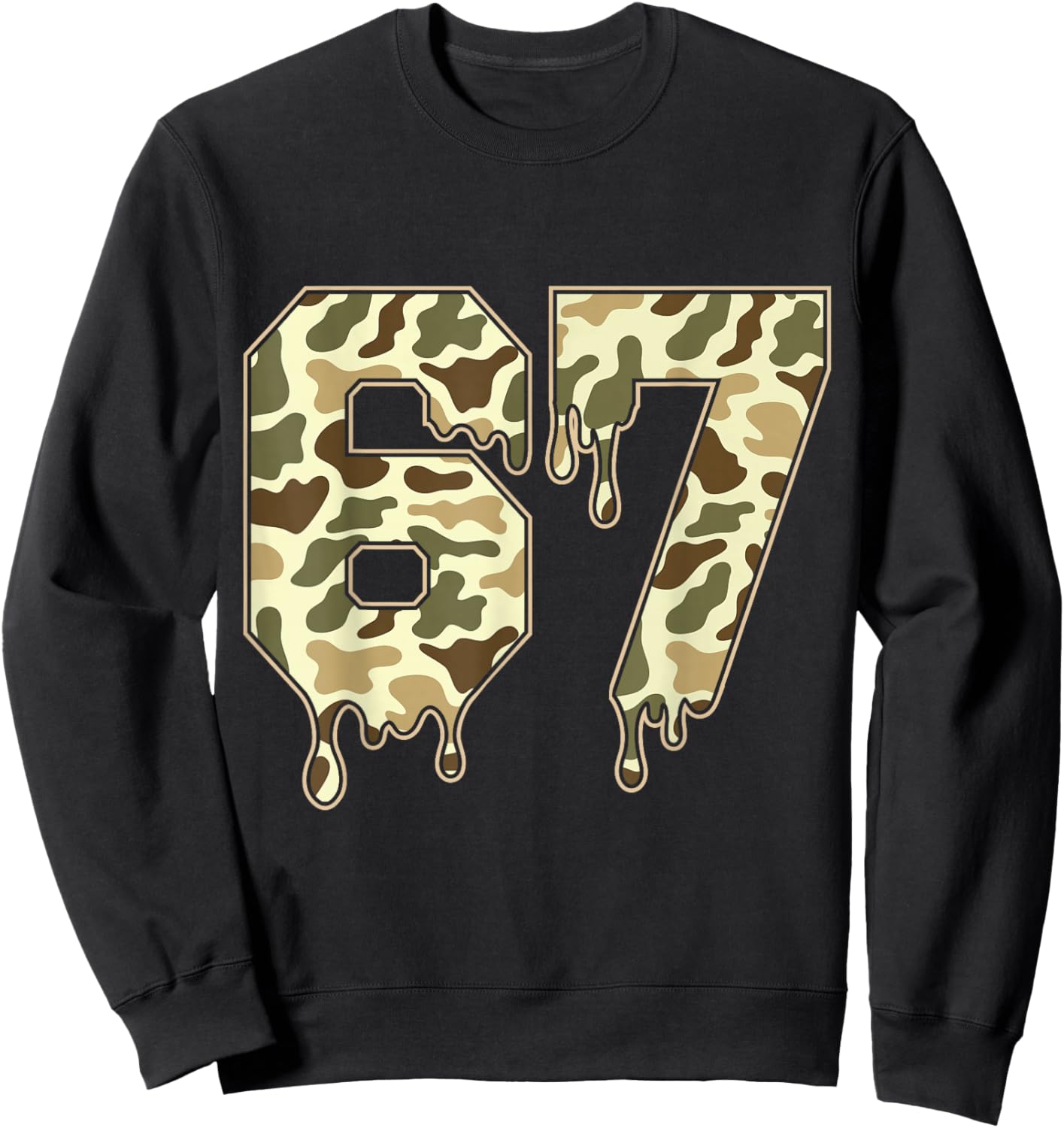 Funny Six Seven Camouflage Dripping Gen Alpha Slang 6 7 Meme Sweatshirt - Sweatshirt | Black