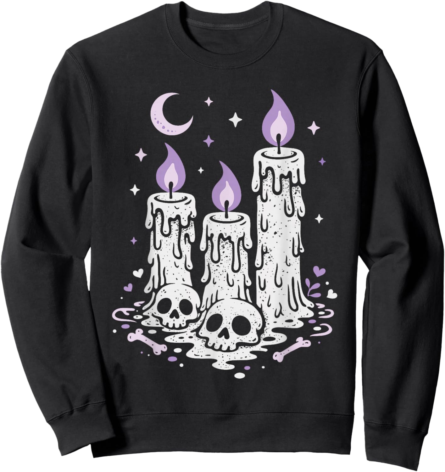 Creepy Cute Skull Candles Purple Pastel Goth Alt Aesthetic Sweatshirt - Sweatshirt | Black