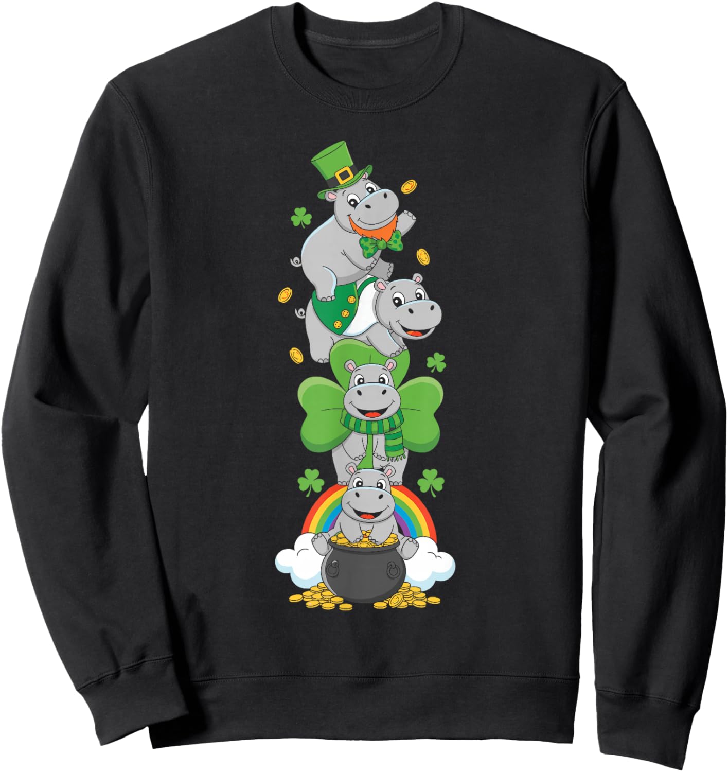 Funny Hippo Hippopotamus St Patricks Day Kids Sweatshirt - Sweatshirt | Black