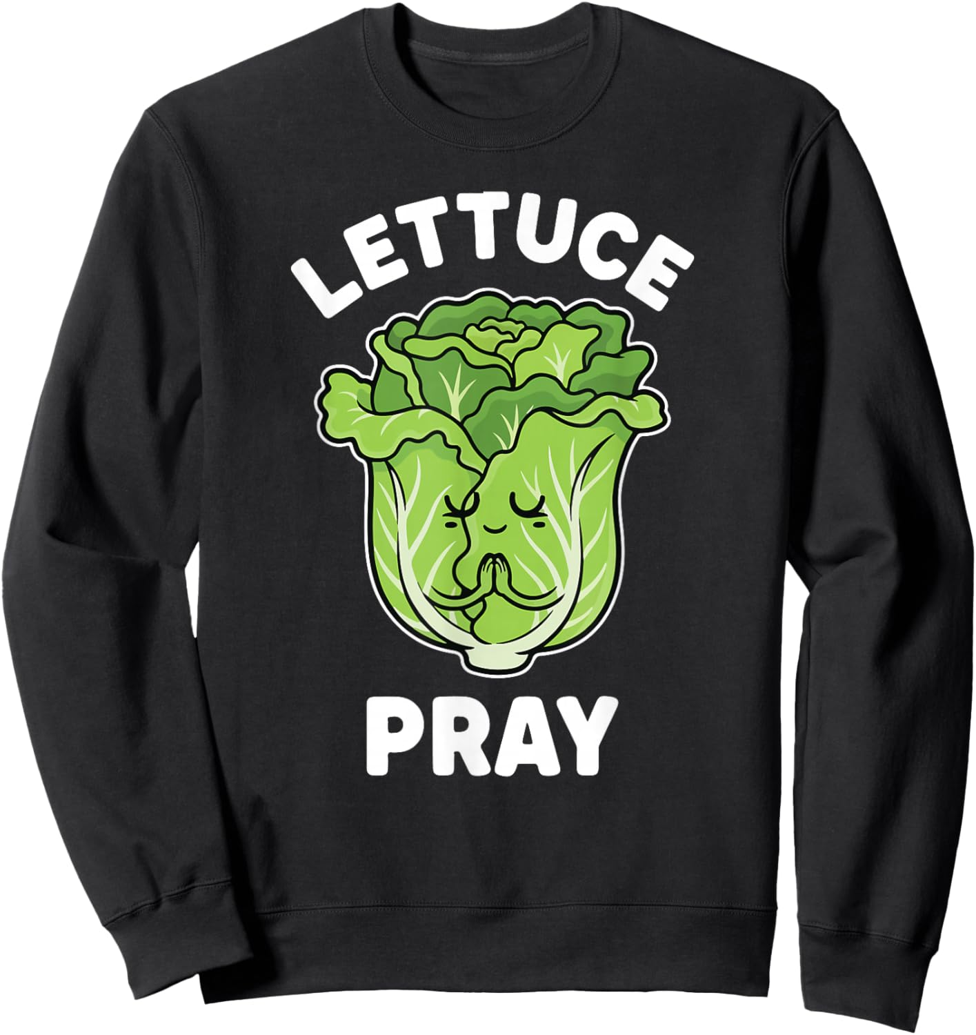 Let us Pray Funny Christian Pun Kawaii Green Lettuce Kids Sweatshirt - Sweatshirt | Black