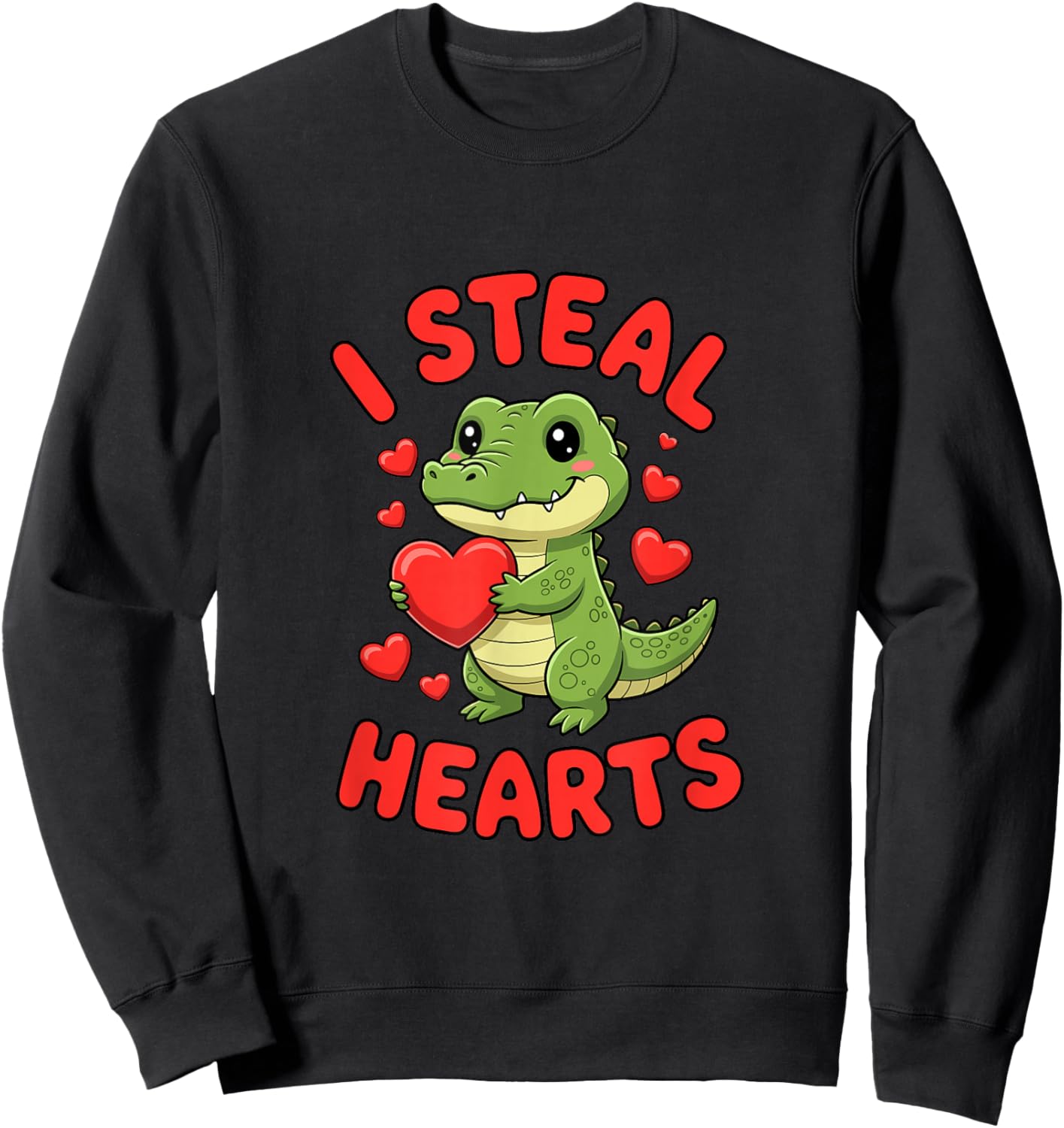 I Steal Hearts Valentine's Day Alligator Sweatshirt - Sweatshirt | Black
