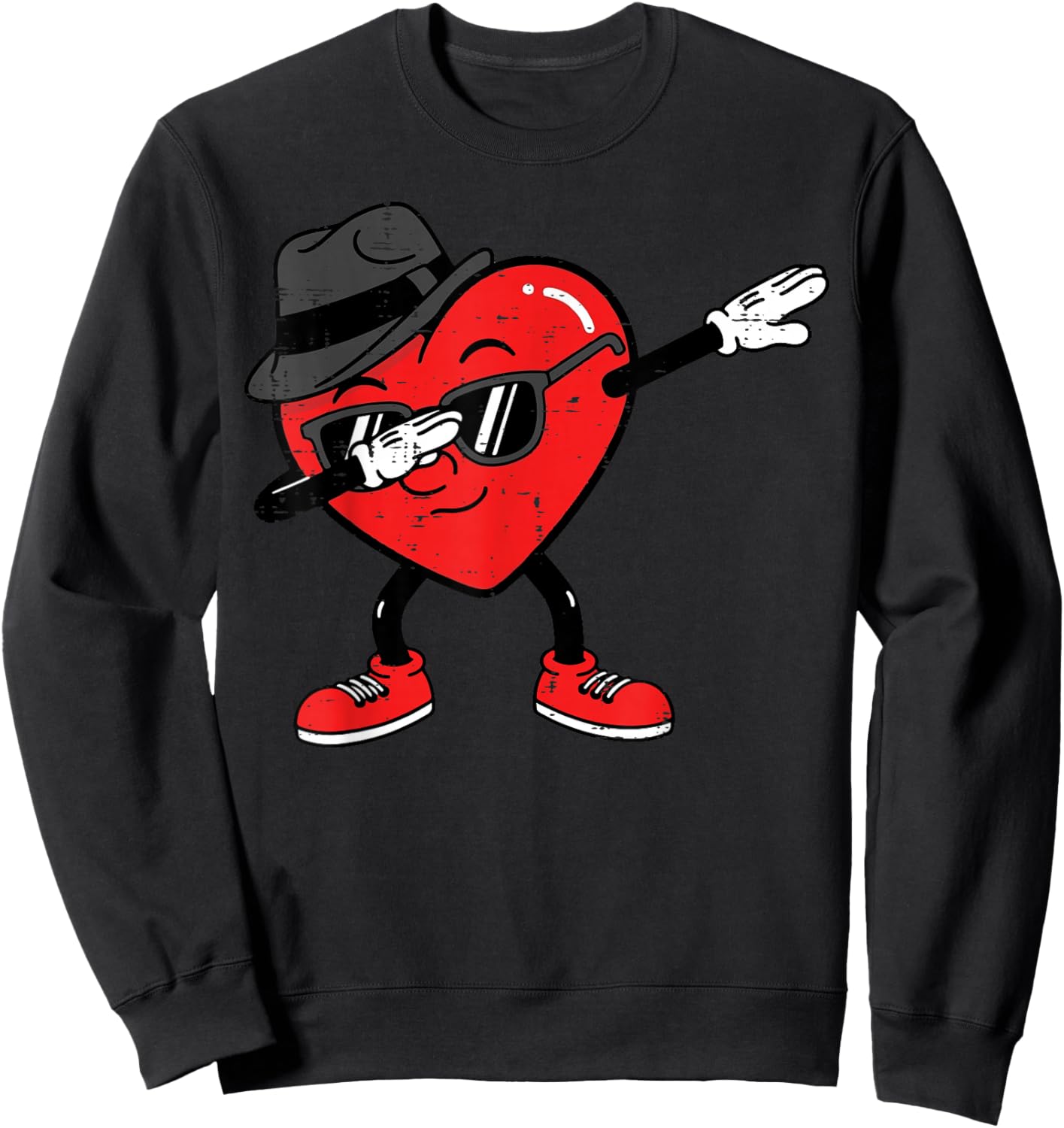 Valentines Day Heart Fedora Hat Dab Boys Kids Men Women Sweatshirt - Sweatshirt | Black
