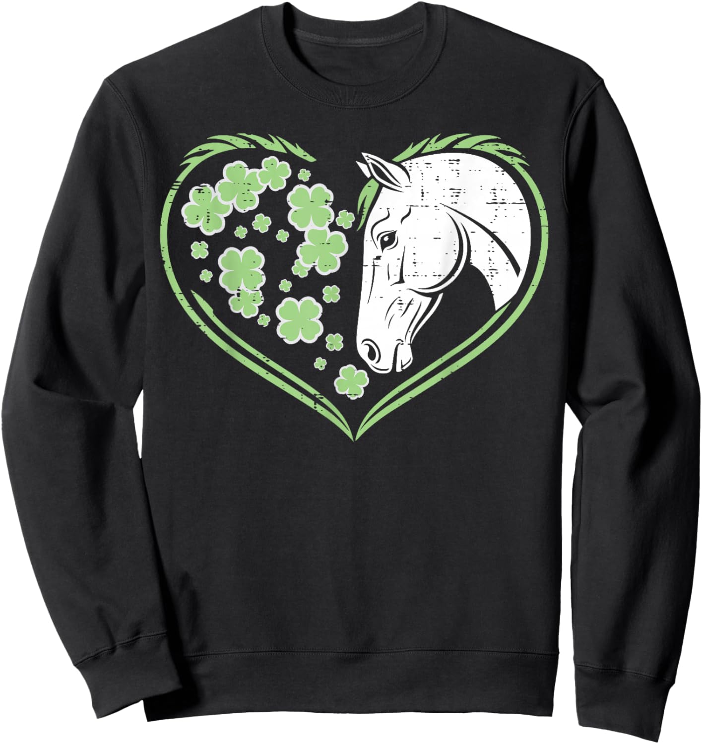 St Patricks Day Horse Heart Saint Pattys Women Girls Kids Sweatshirt - Sweatshirt | Black